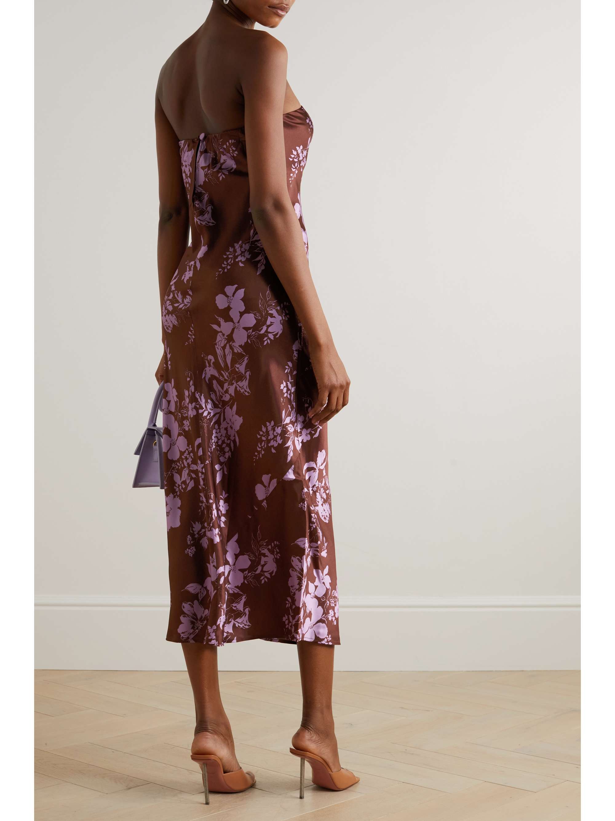 REFORMATION Joanne strapless floral-print silk-charmeuse midi dress
