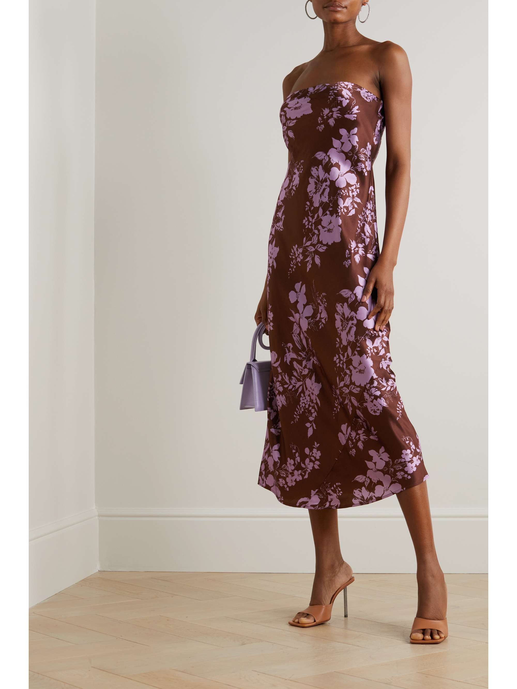 REFORMATION Joanne strapless floral-print silk-charmeuse midi dress