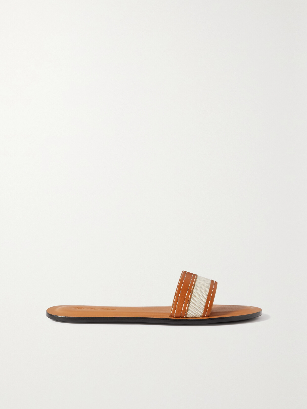 Loro Piana Tiki Leather And Canvas Slides In Brown