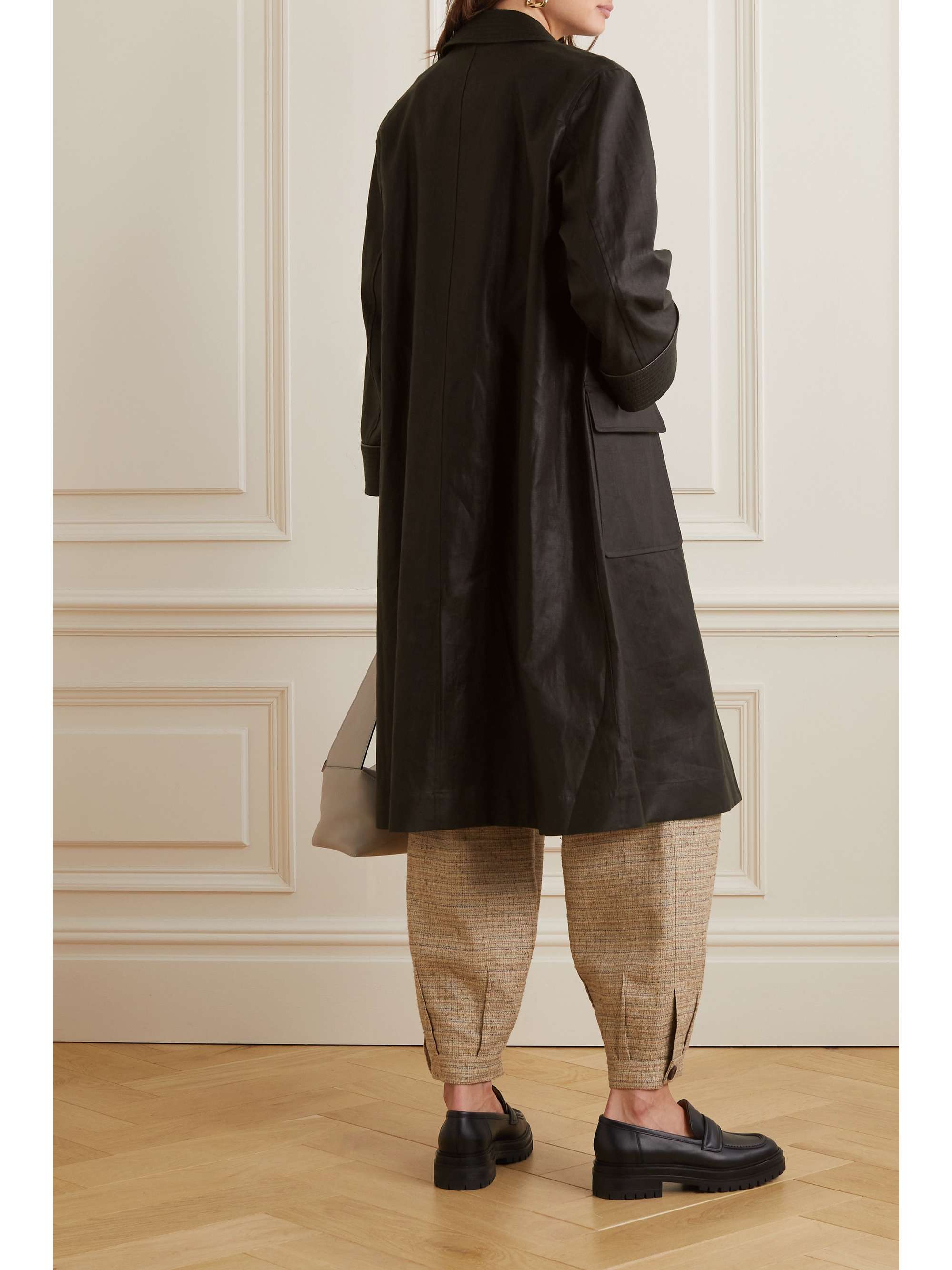 LORO PIANA Rufus leather-trimmed coated-linen coat