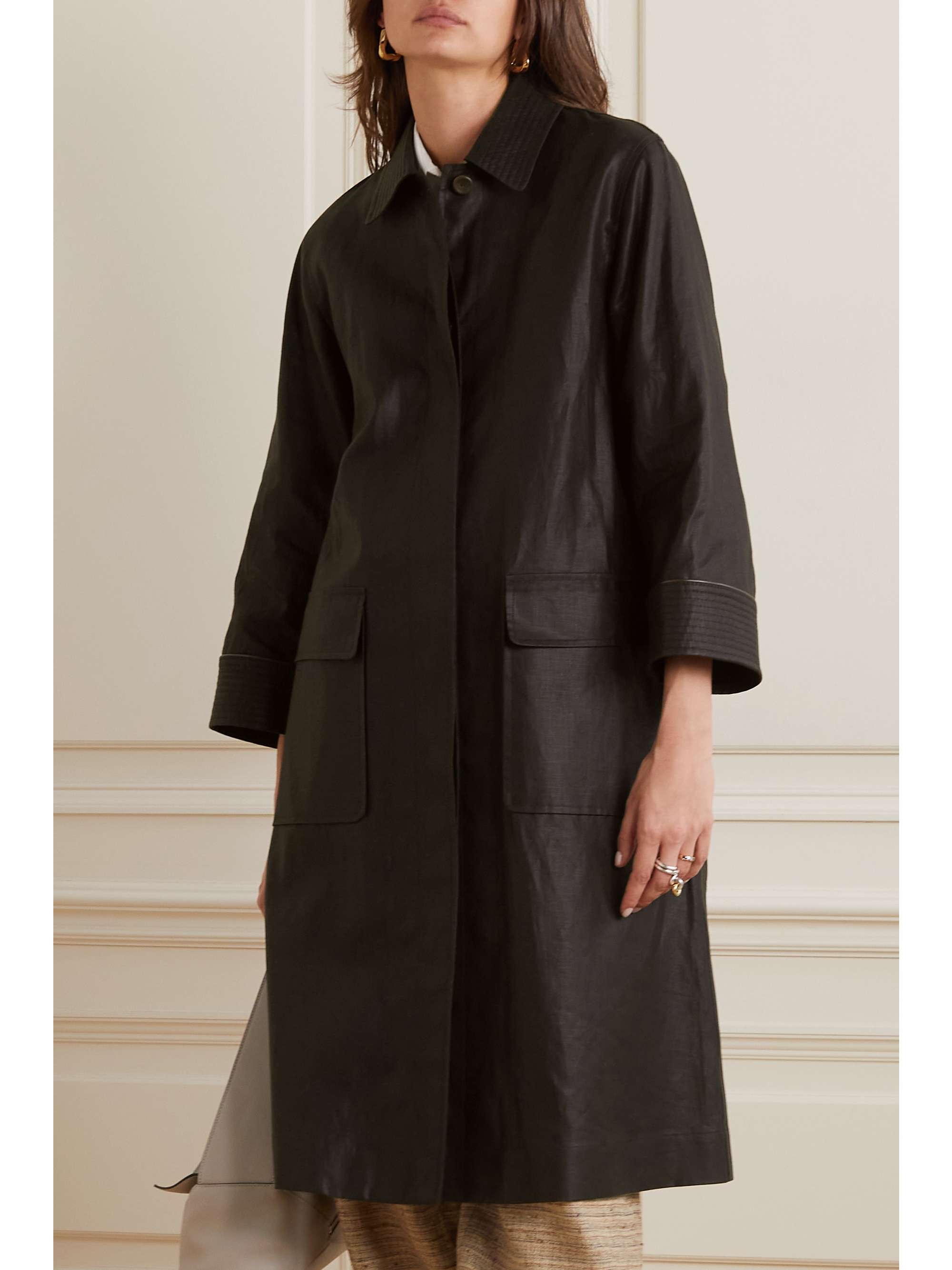 LORO PIANA Rufus leather-trimmed coated-linen coat