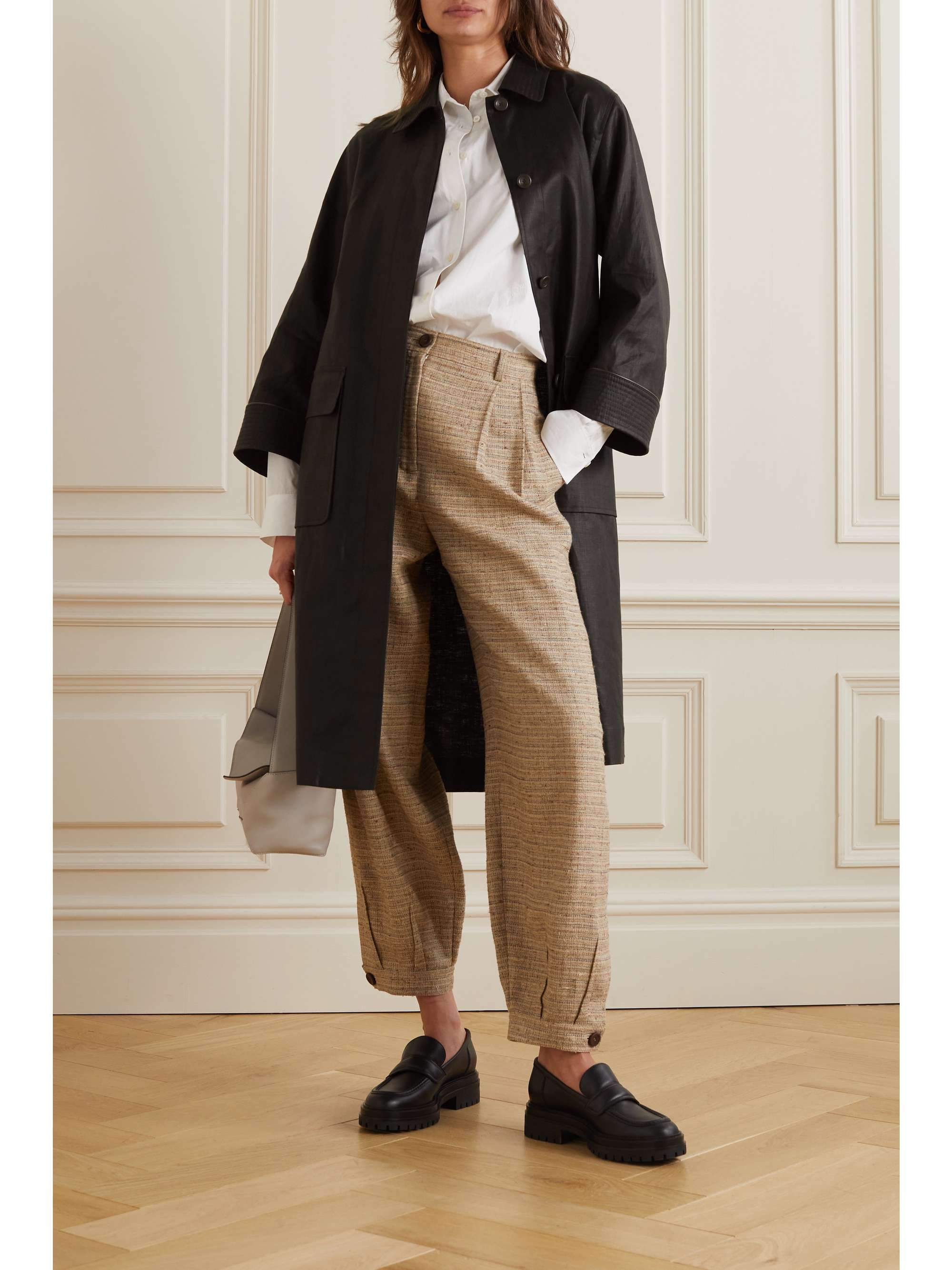 LORO PIANA Rufus leather-trimmed coated-linen coat