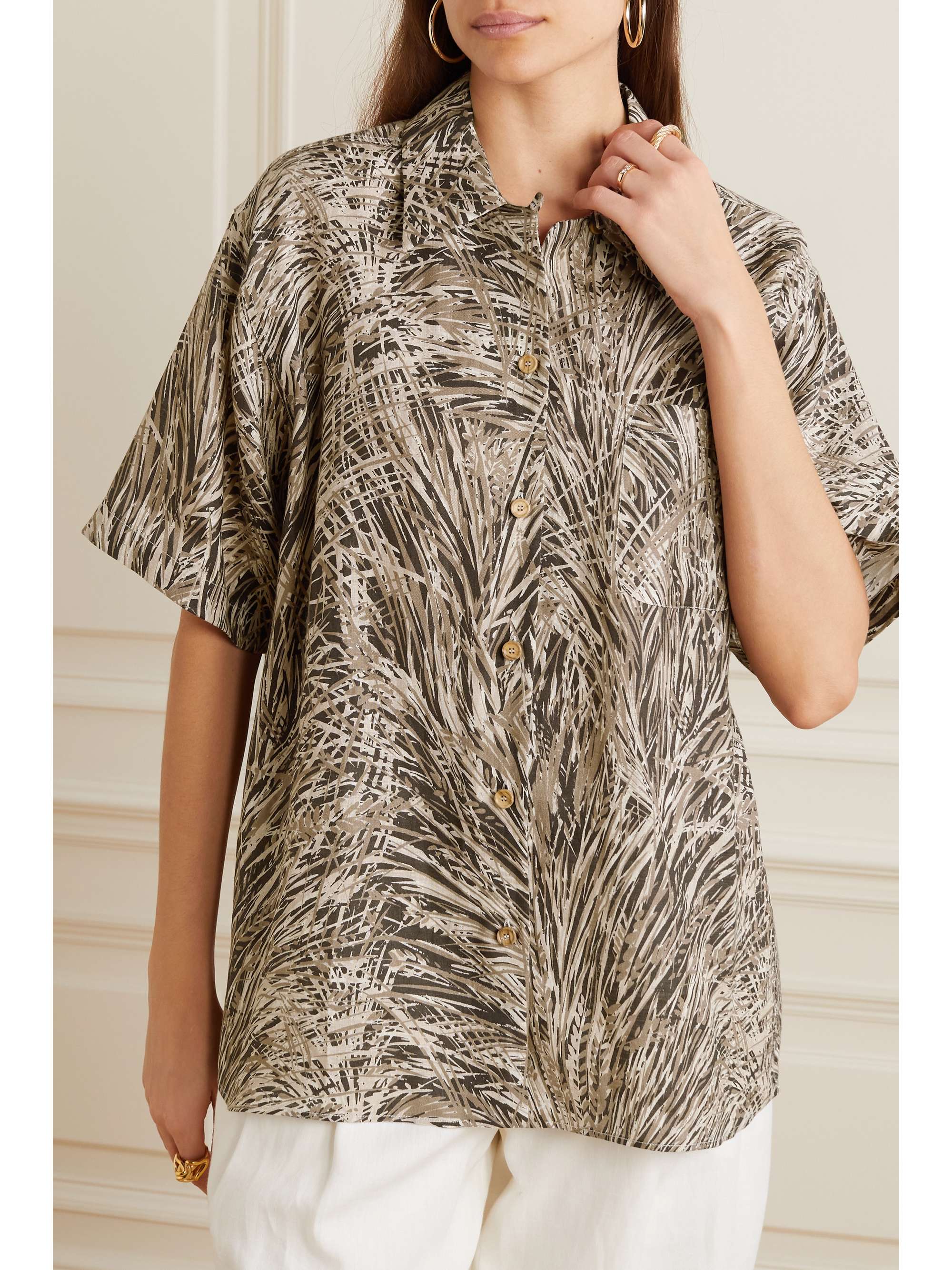 LORO PIANA Printed linen-gauze shirt