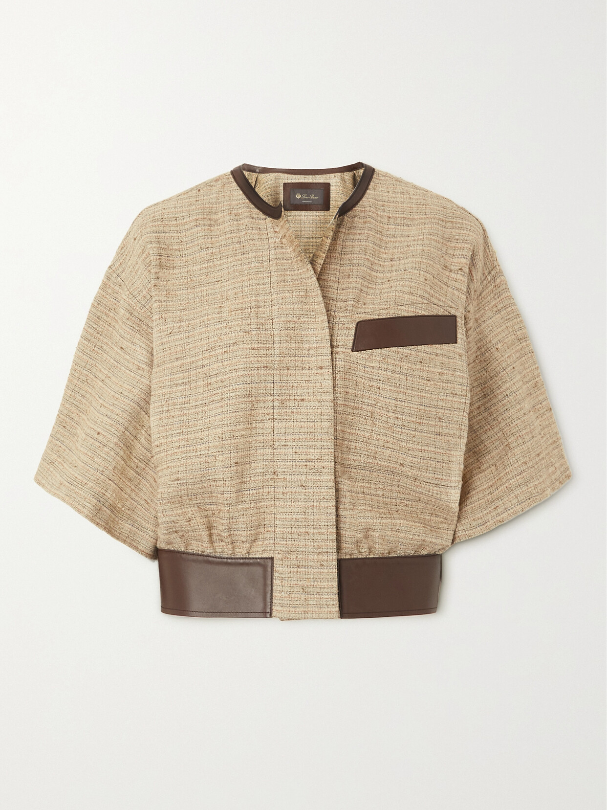 Loro Piana Lyron Leather-trimmed Linen Jacket In Brown