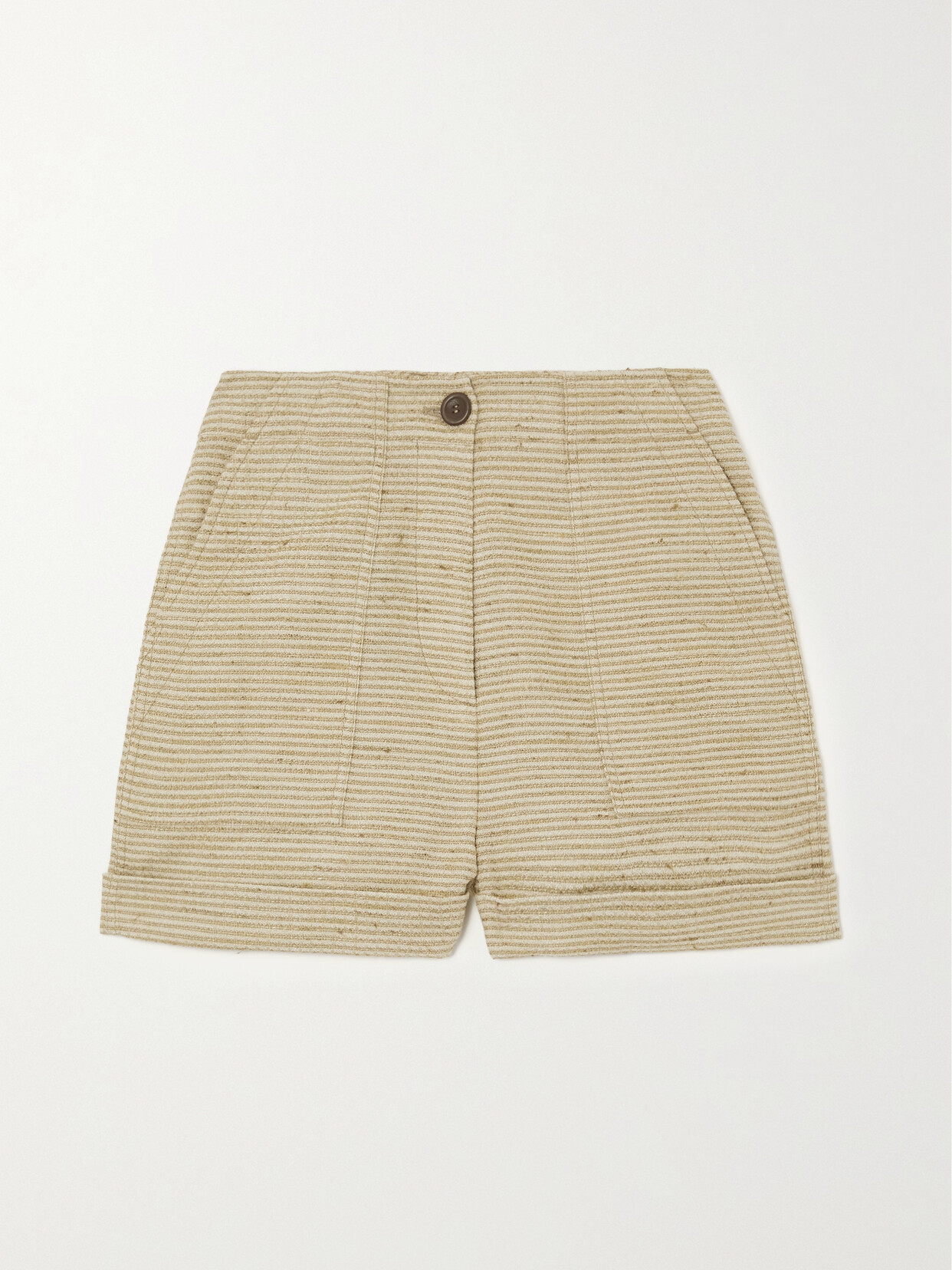 Loro Piana Galen Striped Linen And Cotton-blend Canvas Shorts In Brown