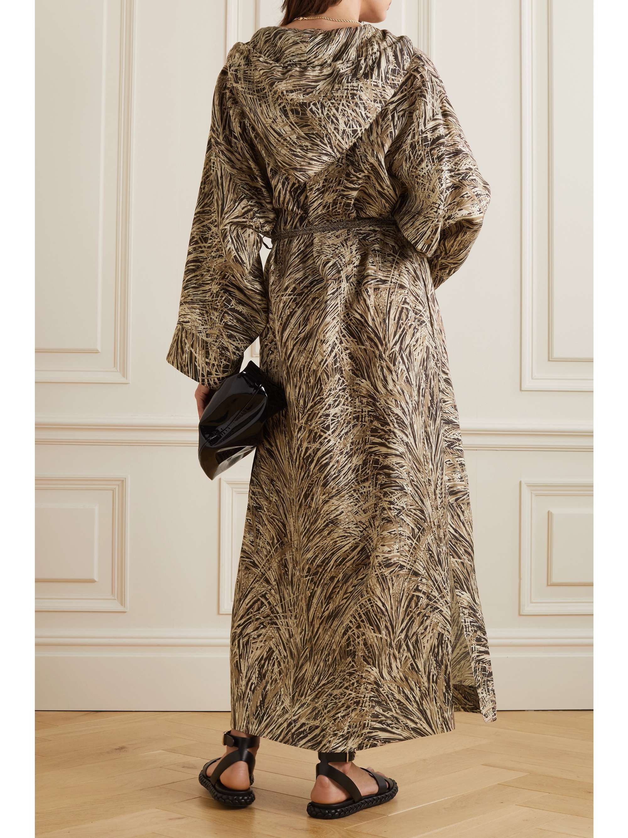 LORO PIANA Lauraine belted printed hooded linen maxi dress