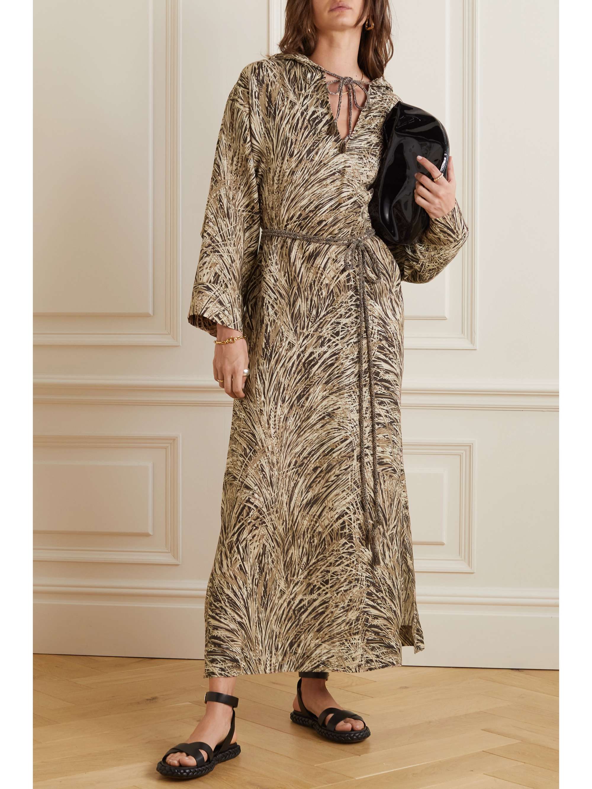 LORO PIANA Lauraine belted printed hooded linen maxi dress