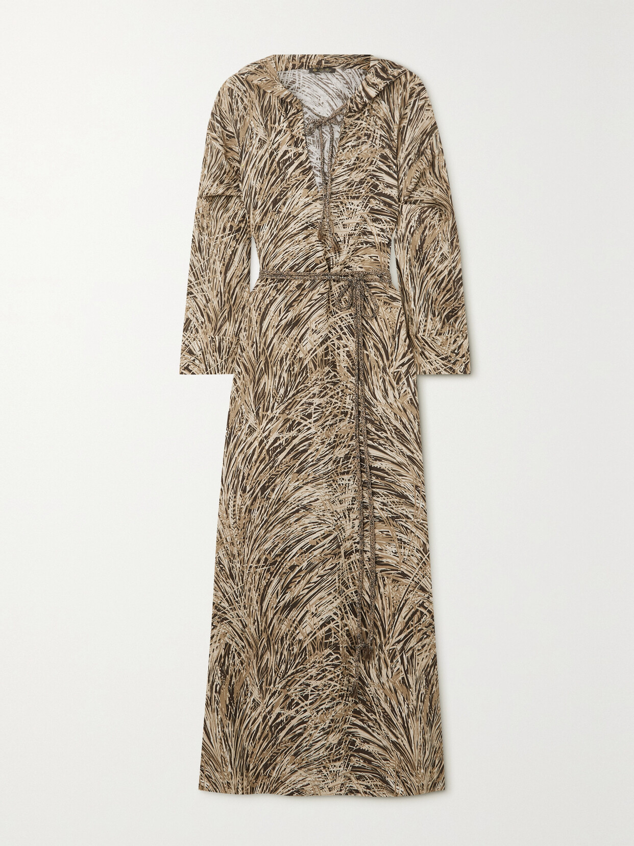 Loro Piana - Lauraine Belted Printed Hooded Linen Maxi Dress - Brown