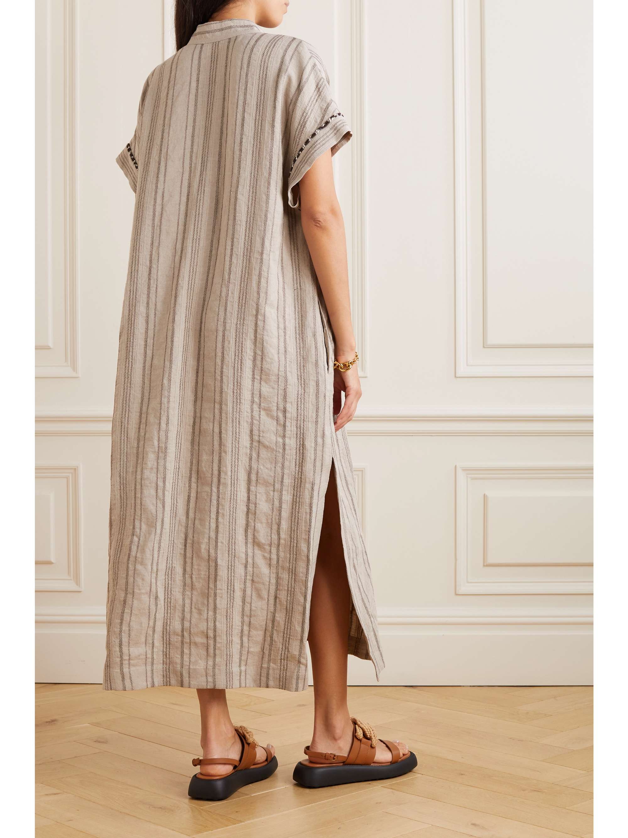LORO PIANA Katia belted embroidered linen maxi dress