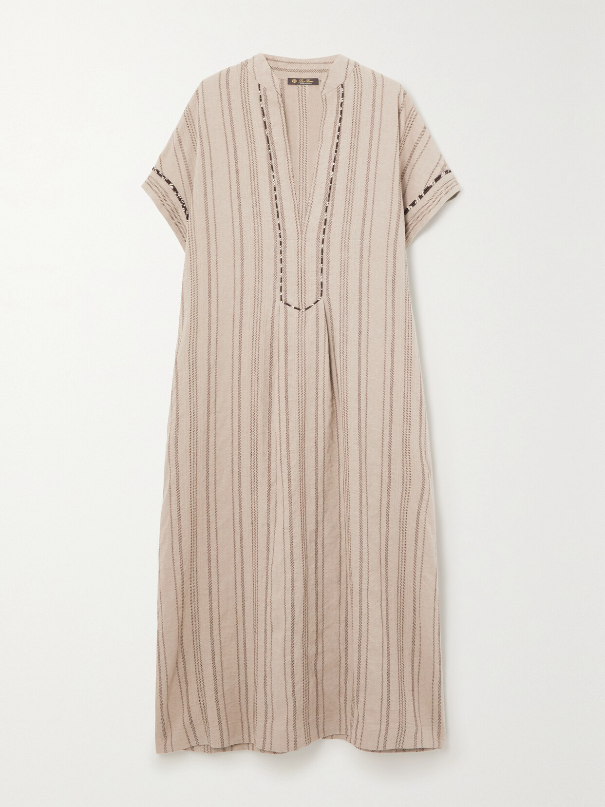 Loro Piana Katia Belted Embroidered Linen Maxi Dress In Brown