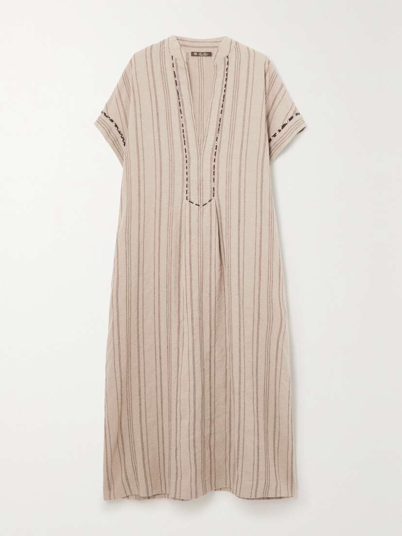 Loro Piana Katia Embroidered Linen Maxi Dress