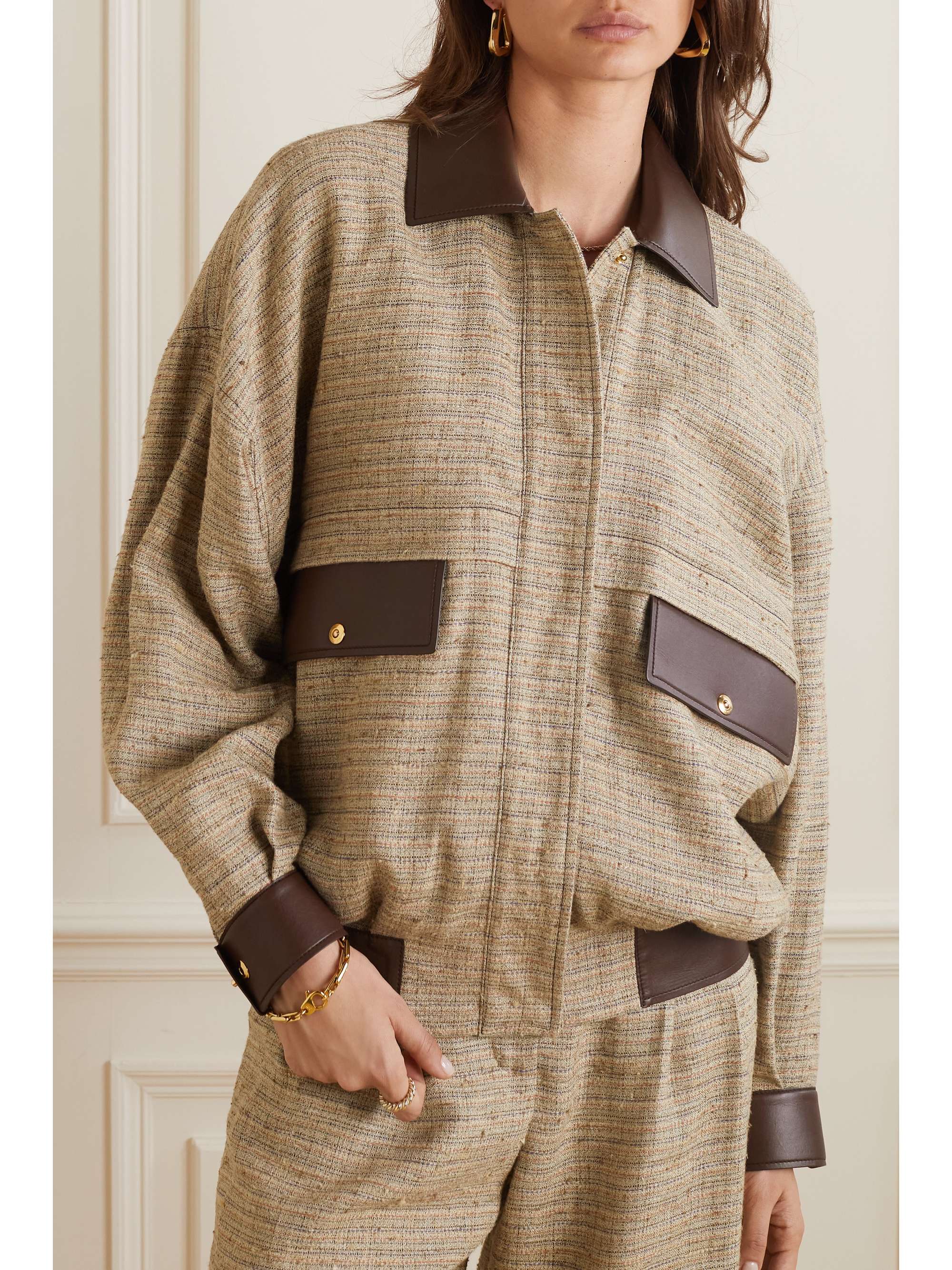 LORO PIANA Mellark leather-trimmed linen jacket