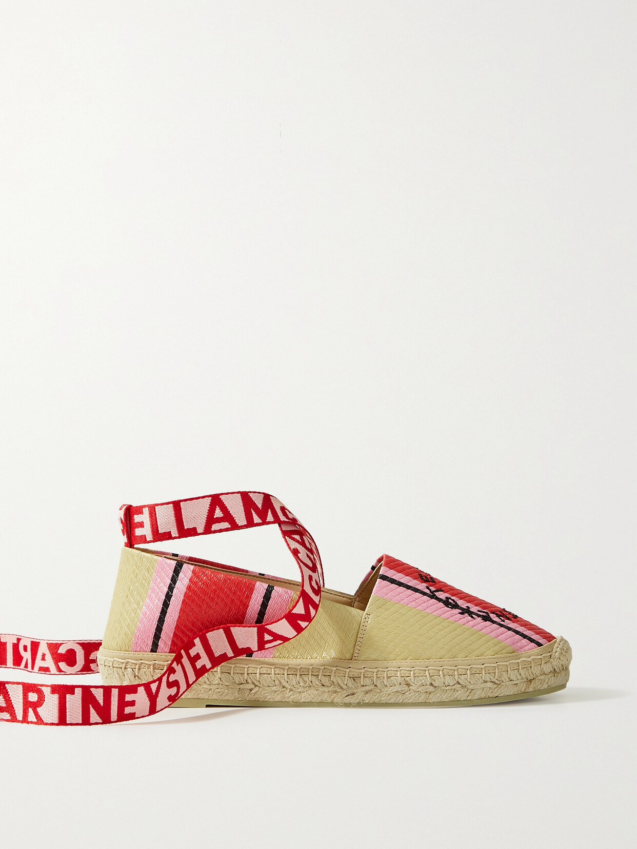 Stella McCartney - Gaia Embroidered Striped Raffia Espadrilles - Pink