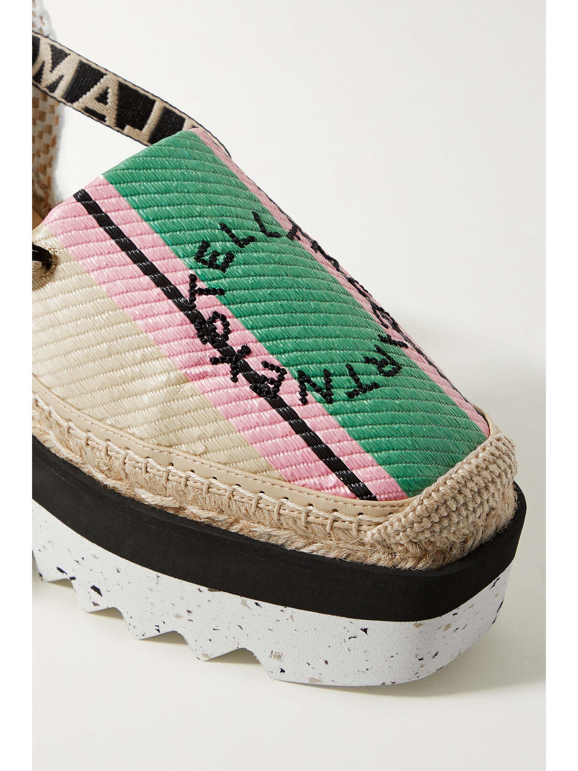 STELLA MCCARTNEY Gaia embroidered striped raffia flatform espadrilles
