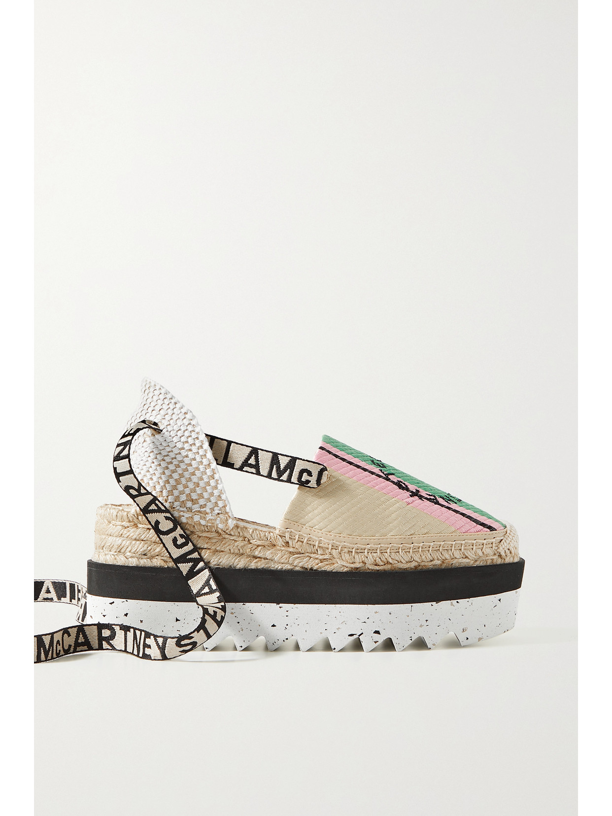 Stella Mccartney Gaia Embroidered Striped Raffia Flatform Espadrilles In Neutrals