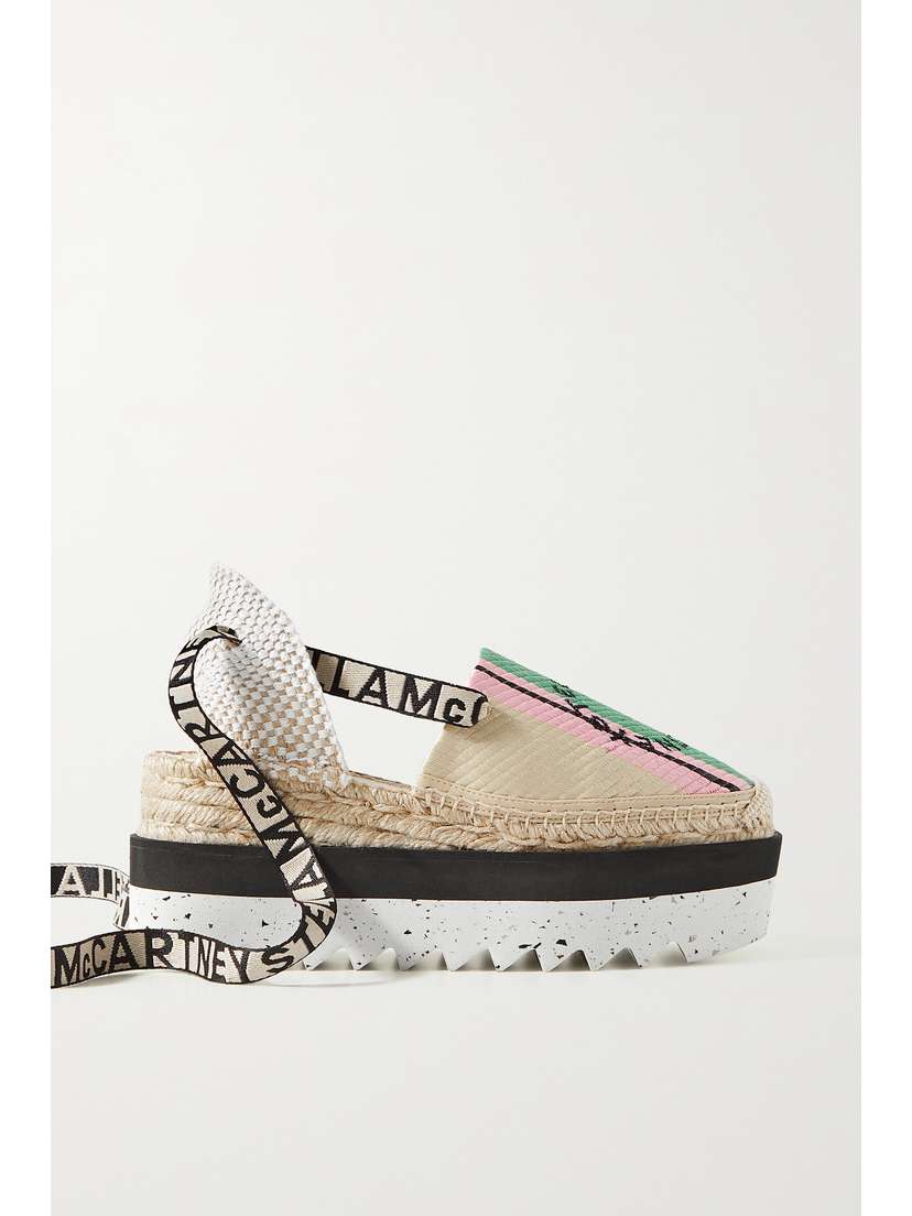 Stella McCartney + Net Sustain Gaia Embroidered Striped Raffia Flatform Espadrilles