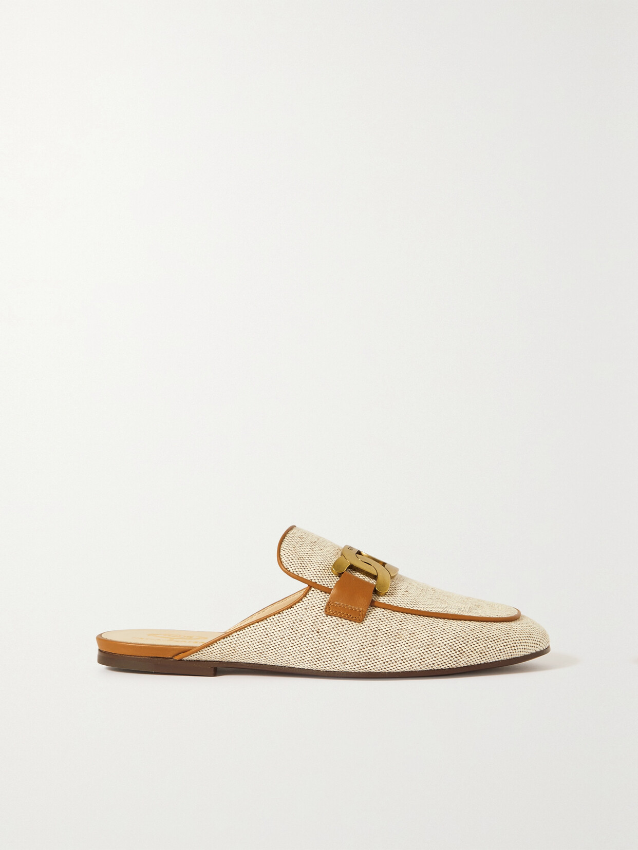 Tod's Embellished Leather-trimmed Canvas Slippers In Neutrals