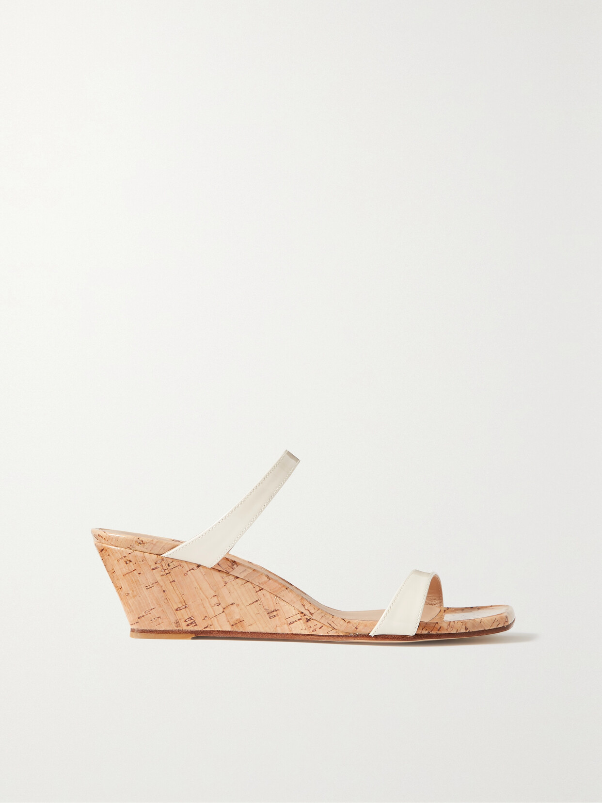 Stuart Weitzman Aleena Patent-leather Wedge Sandals In Ivory