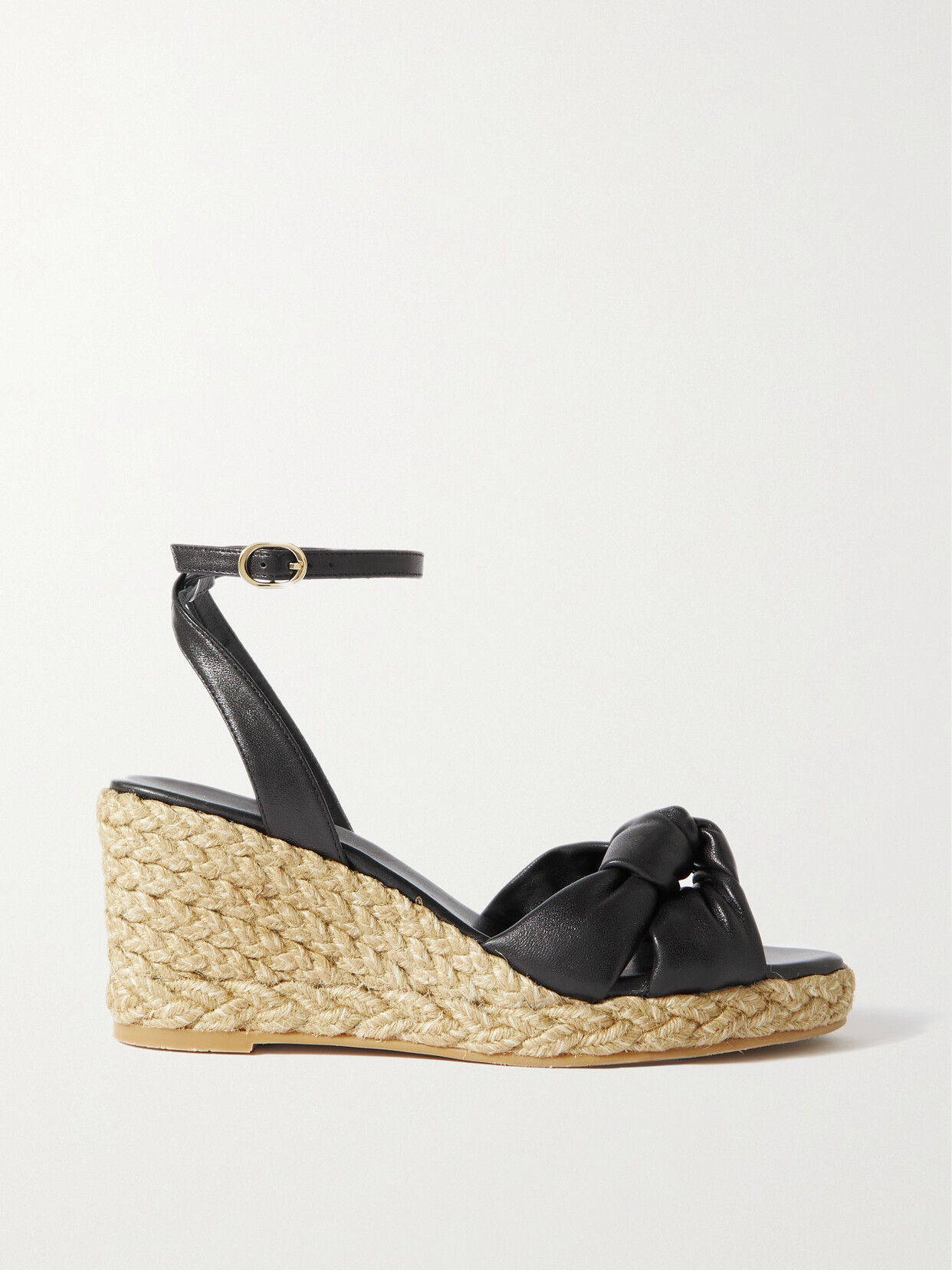 Stuart Weitzman - Playa Knotted Leather Espadrille Wedge Sandals - Black