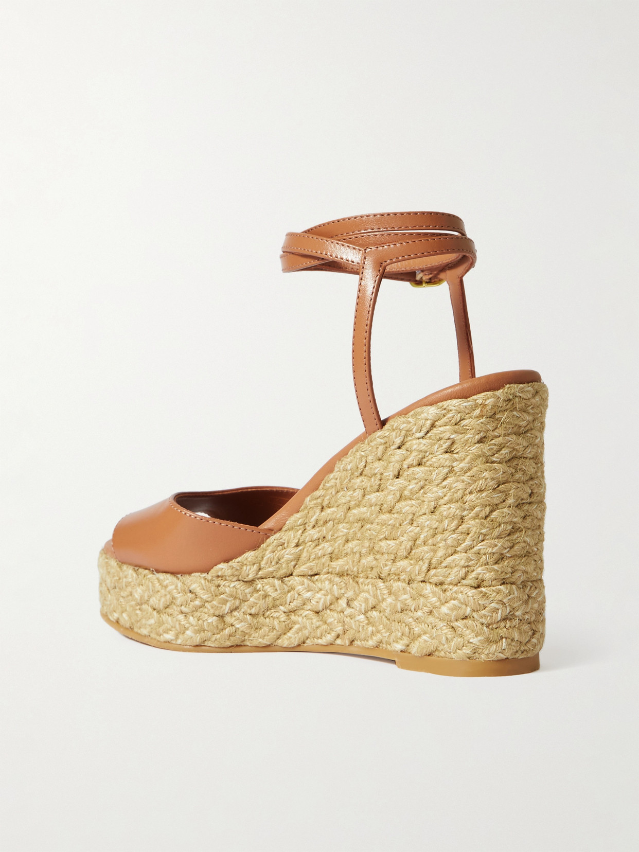 Stuart Weitzman Barelynude Leather Espadrille Wedge Sandals In Brown