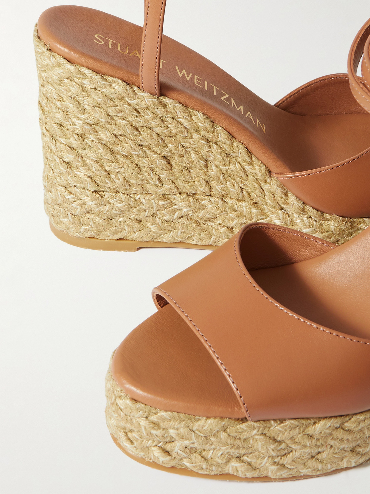 Stuart Weitzman Barelynude Leather Espadrille Wedge Sandals In Brown
