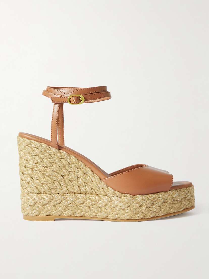Stuart Weitzman Barelynude Leather Espadrille Wedge Sandals