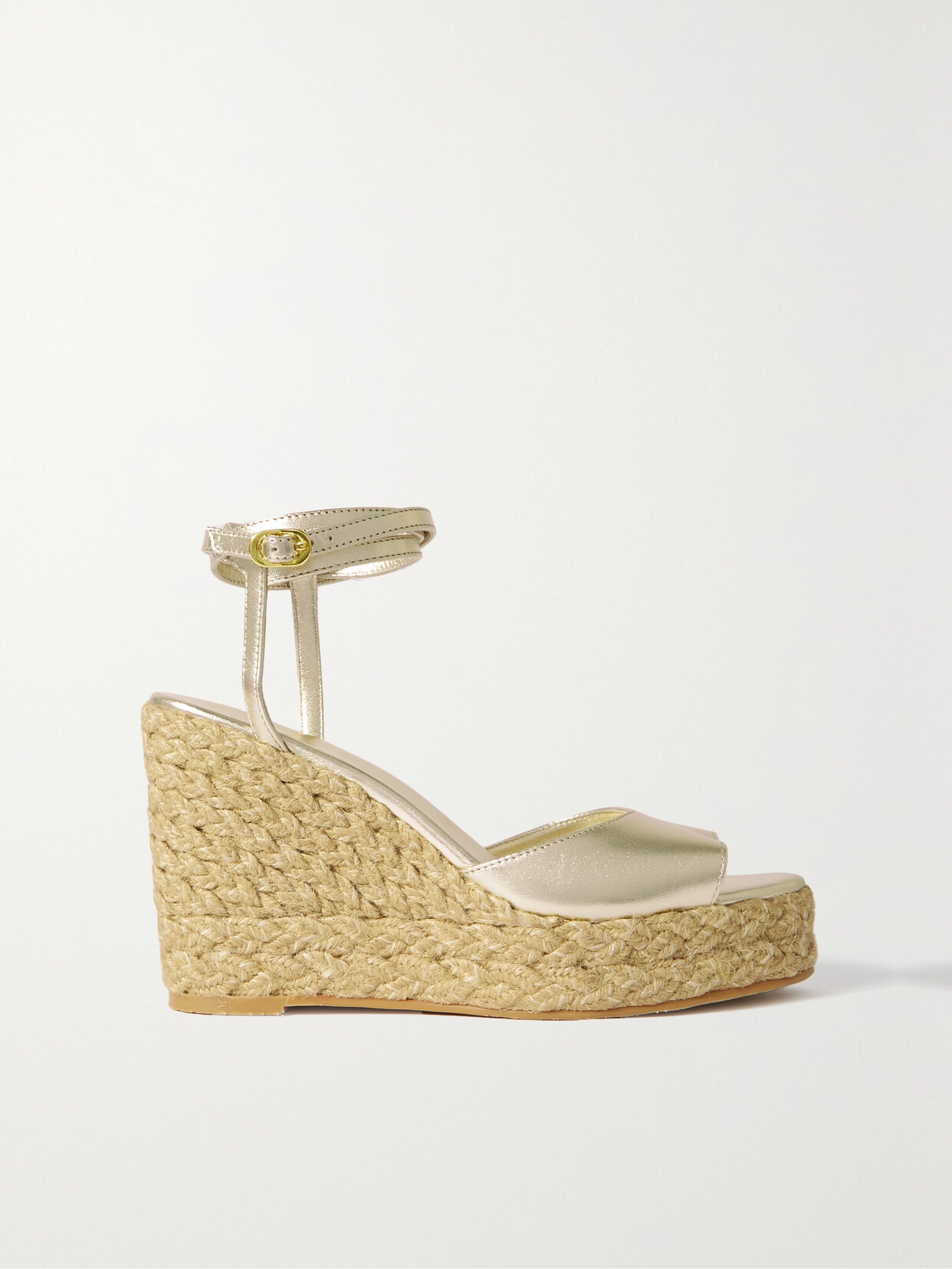 Stuart Weitzman - Barelynude Metallic Leather Espadrille Wedge Sandals - Gold