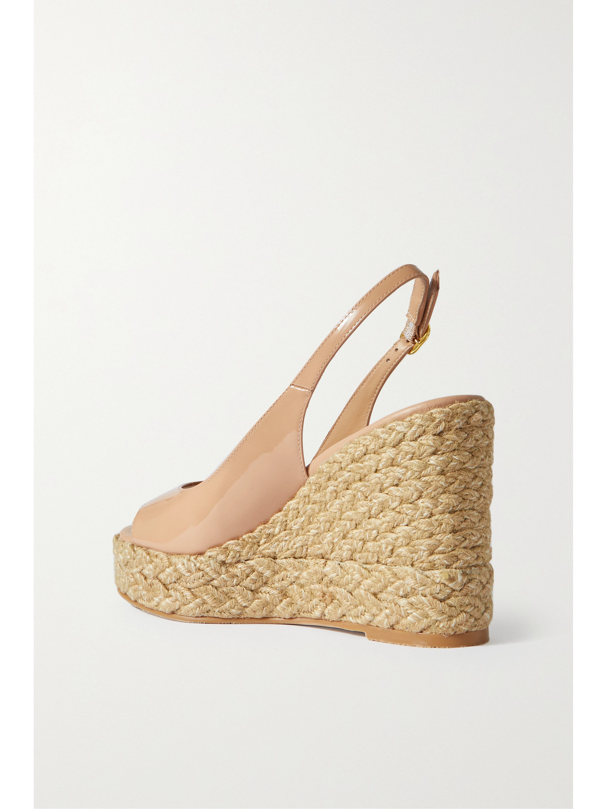 STUART WEITZMAN ISLAND PATENT-LEATHER WEDGE ESPADRILLE SLINGBACK SANDALS