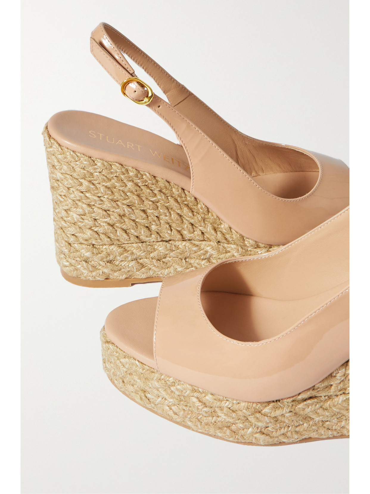 STUART WEITZMAN ISLAND PATENT-LEATHER WEDGE ESPADRILLE SLINGBACK SANDALS