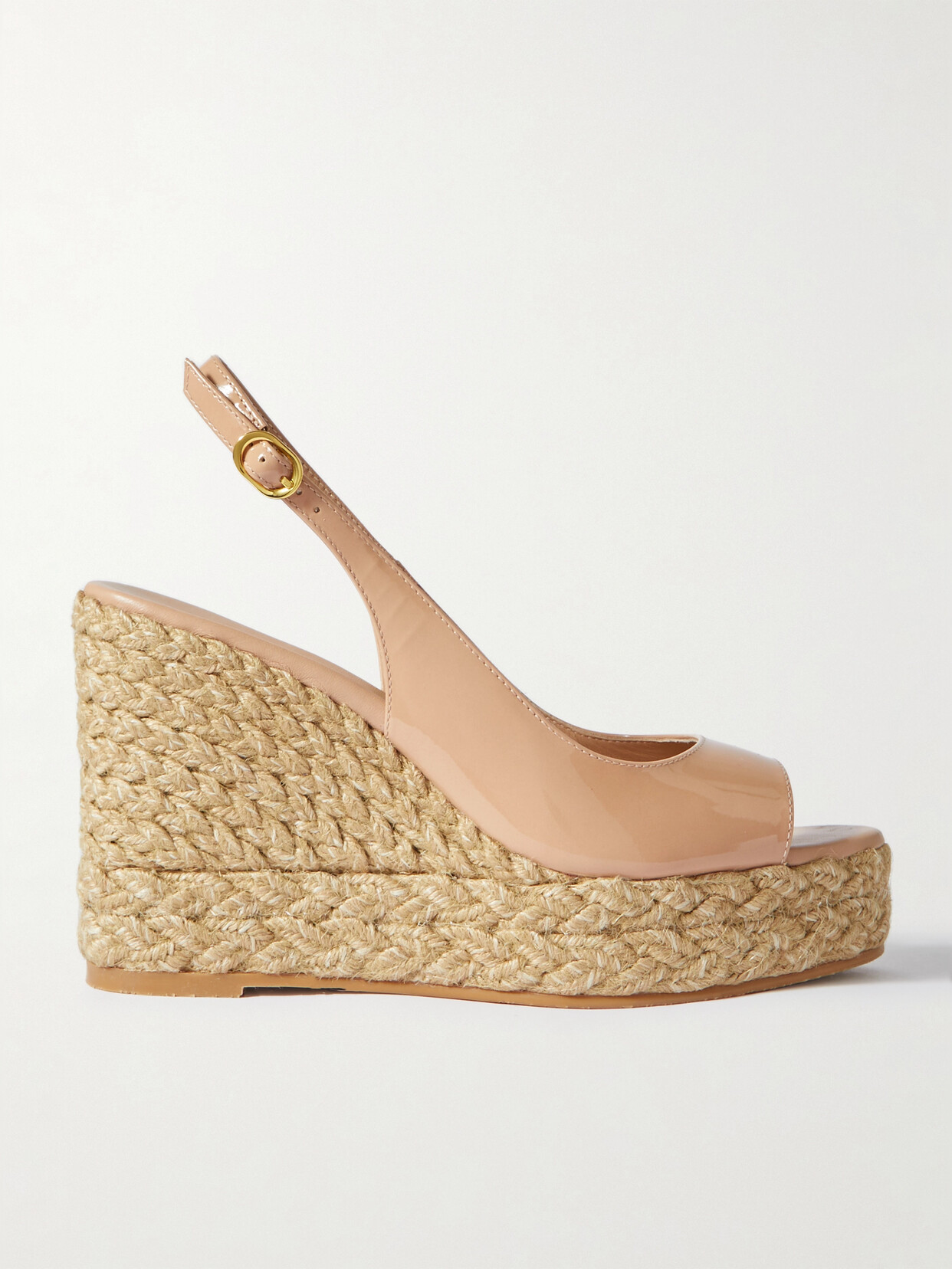 Stuart Weitzman - Island Patent-leather Wedge Espadrille Slingback Sandals - Neutrals