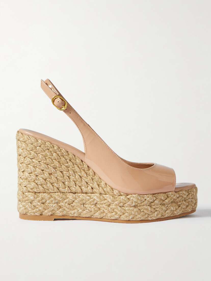 Stuart Weitzman Island Patent-leather Wedge Espadrille Slingback Sandals