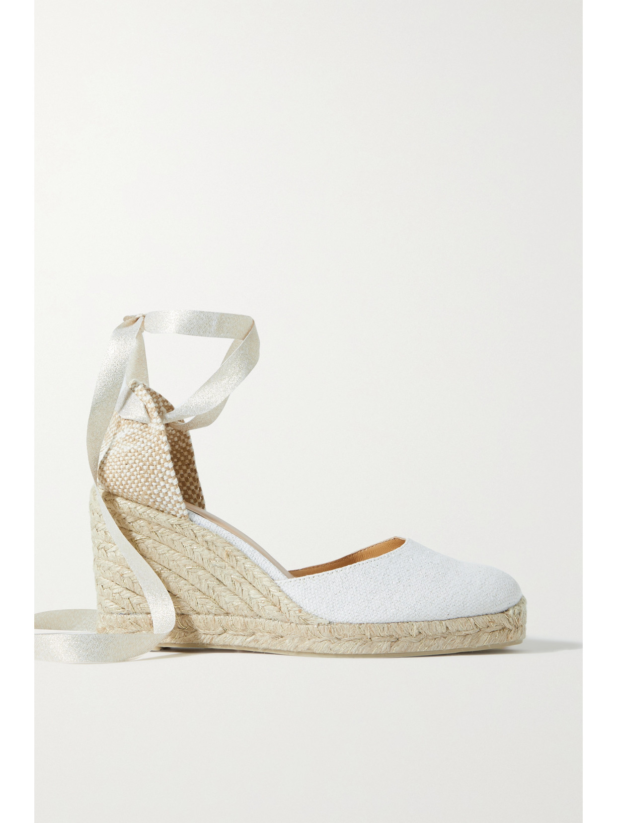 Castañer - + Net Sustain Carina 80 Metallic Canvas Wedge Espadrilles - White