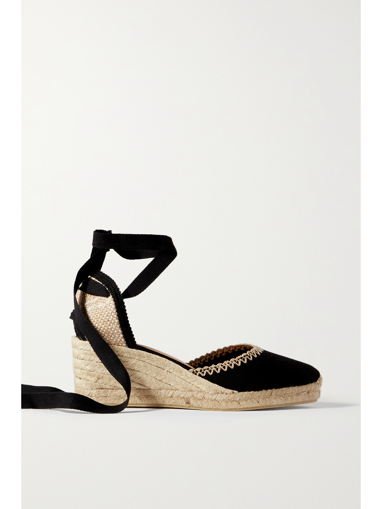 Castañer + Net Sustain Comin 60 Embroidered Canvas Wedge Espadrilles - Black