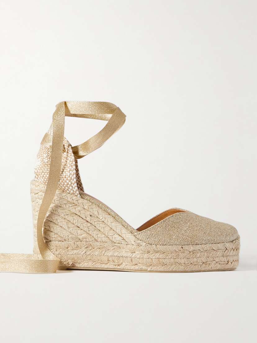 Castañer + Net Sustain Chiara 80 Metallic Canvas Wedge Espadrilles