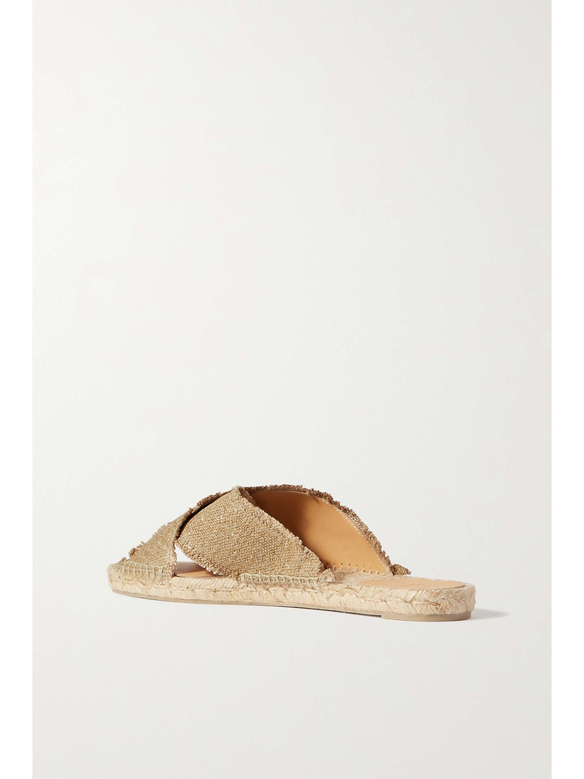 CASTAÑER + NET SUSTAIN Palmera frayed metallic canvas espadrille slides