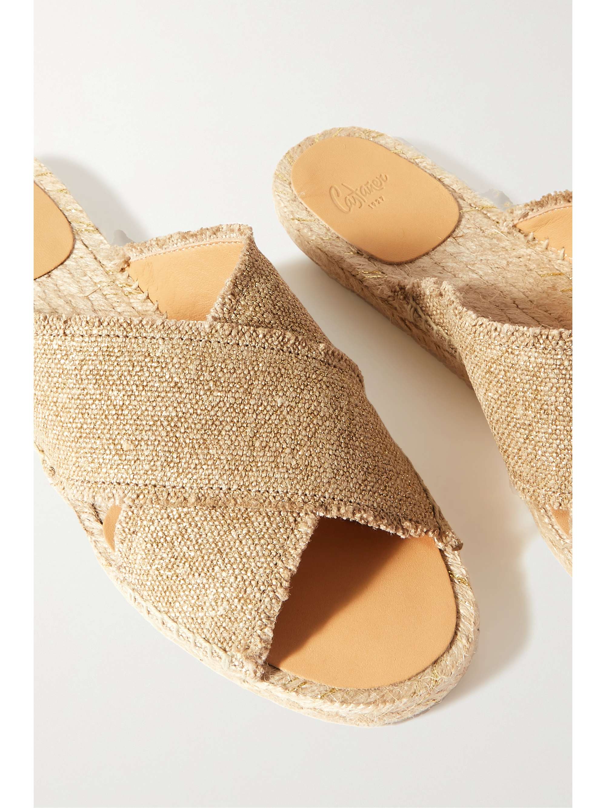 CASTAÑER + NET SUSTAIN Palmera frayed metallic canvas espadrille slides