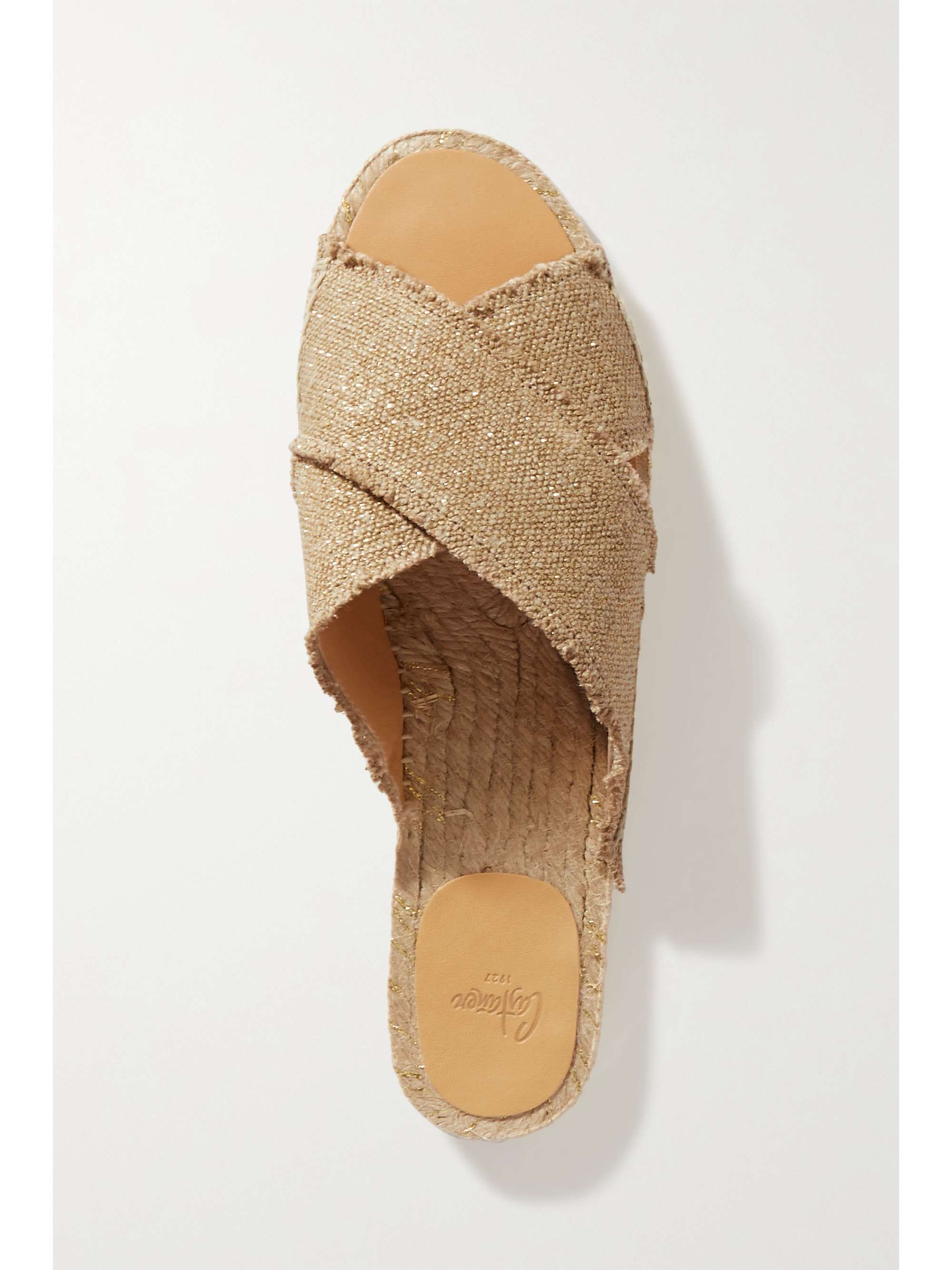 CASTAÑER + NET SUSTAIN Palmera frayed metallic canvas espadrille slides
