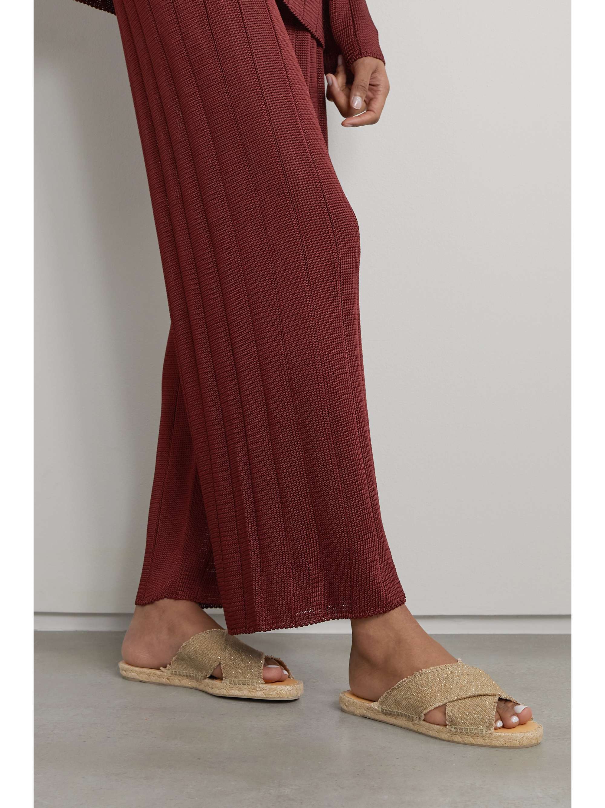 CASTAÑER + NET SUSTAIN Palmera frayed metallic canvas espadrille slides