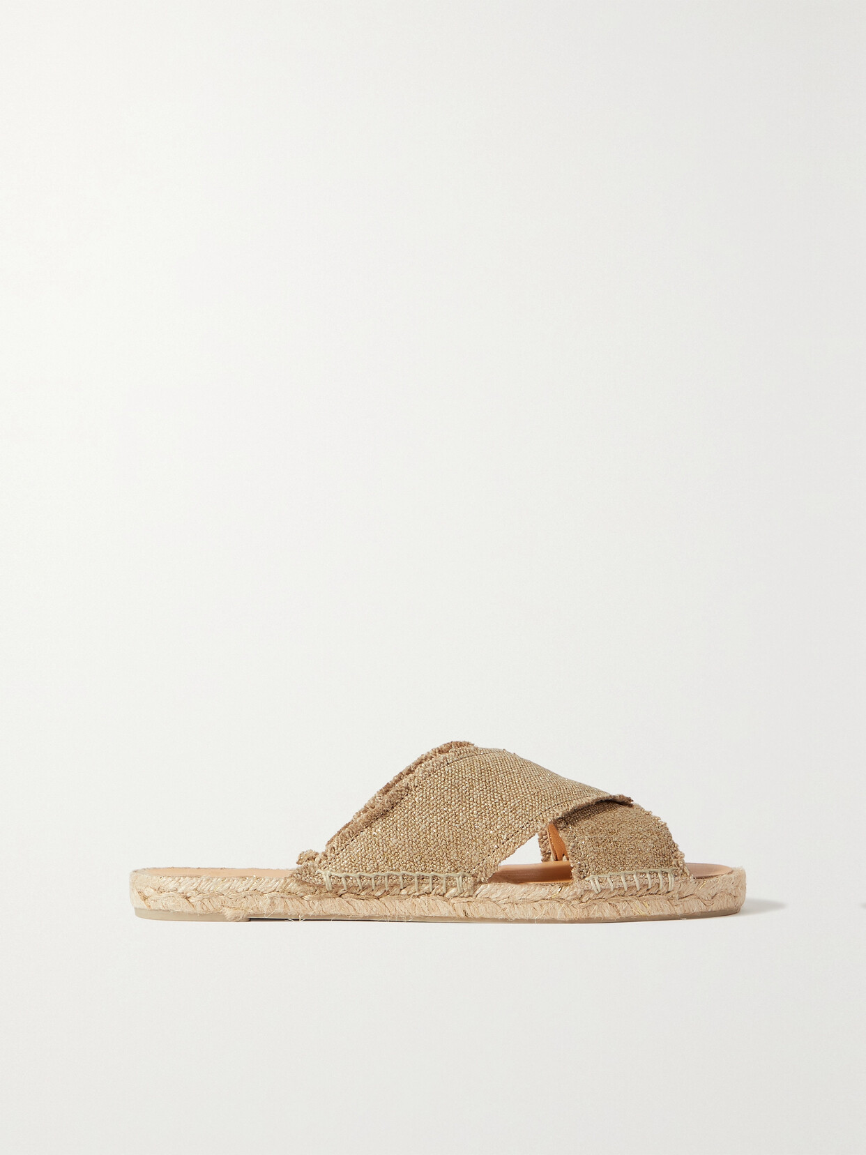 Castañer + Net Sustain Palmera Frayed Metallic Canvas Espadrille Slides