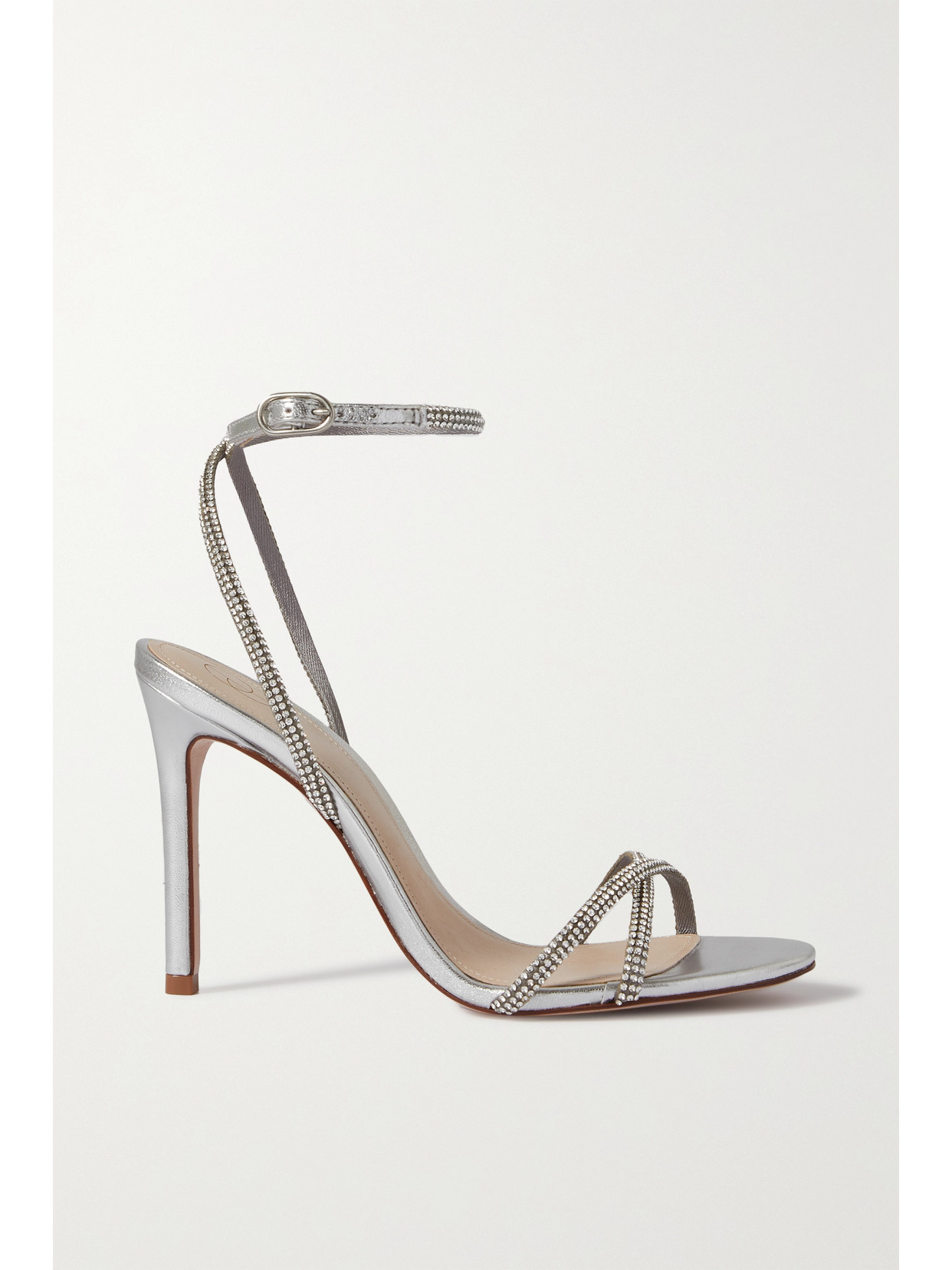 Porte & Paire - Crystal-embellished Metallic Leather Sandals - Silver