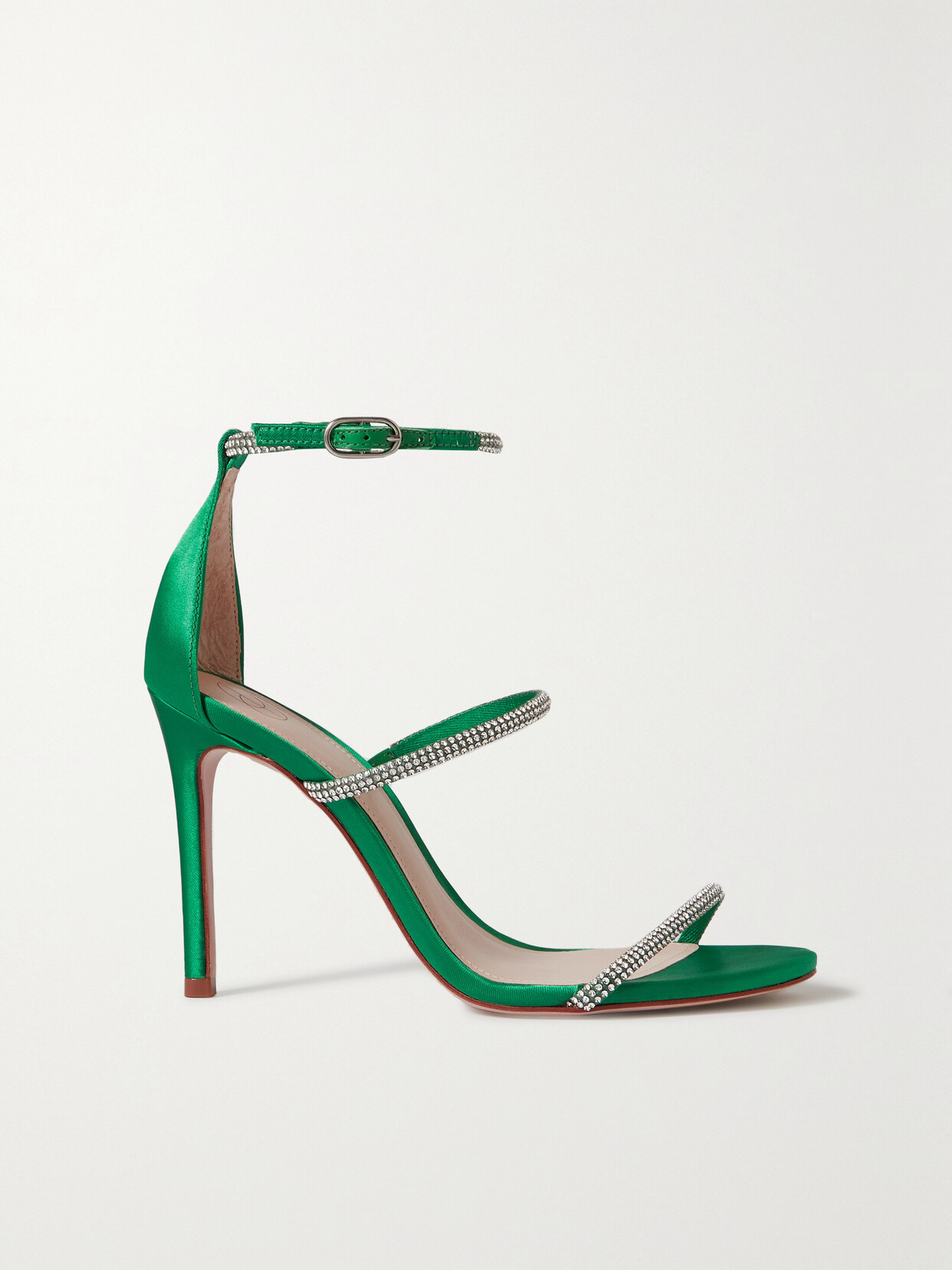 Porte & Paire - Crystal-embellished Satin Sandals - Green