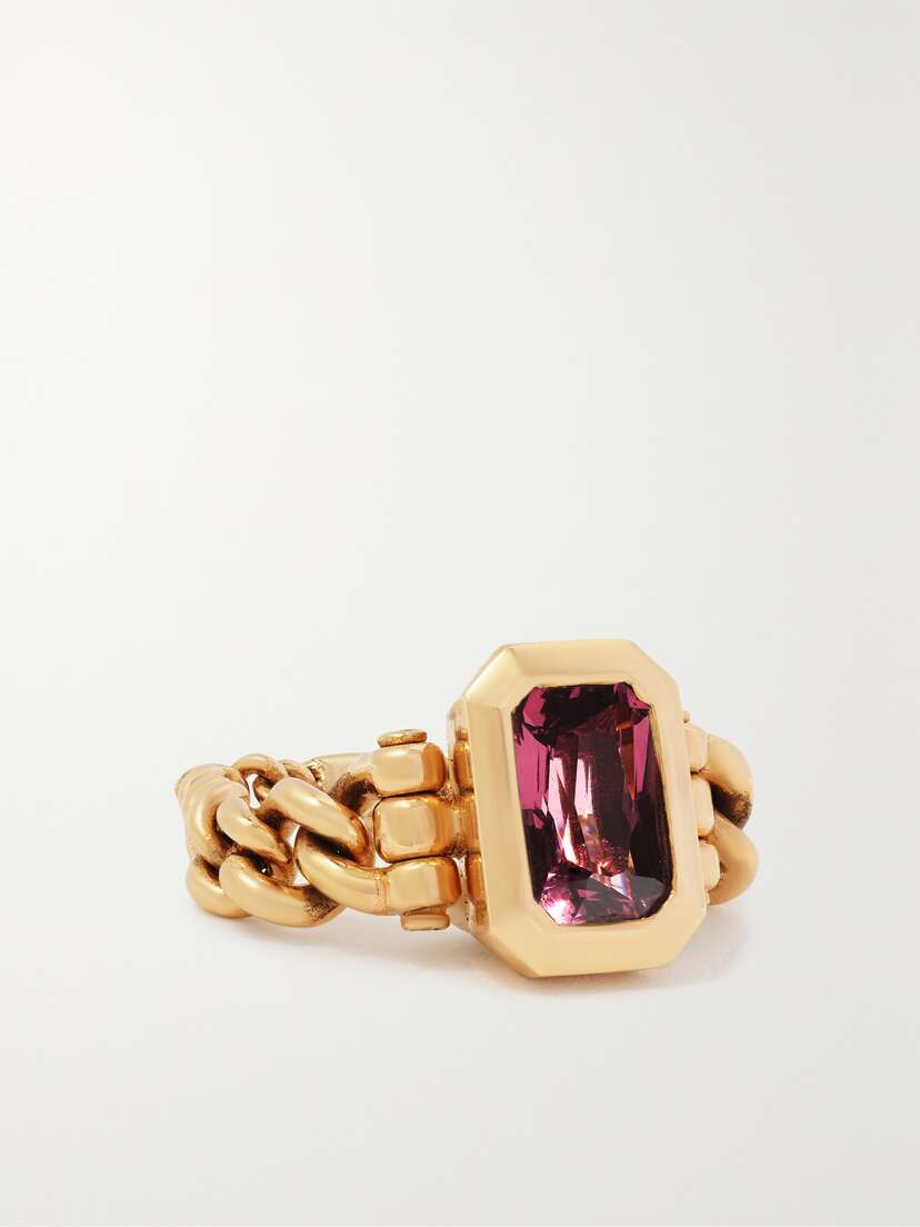 MAOR Curb Chain 18-karat Gold Tourmaline Ring