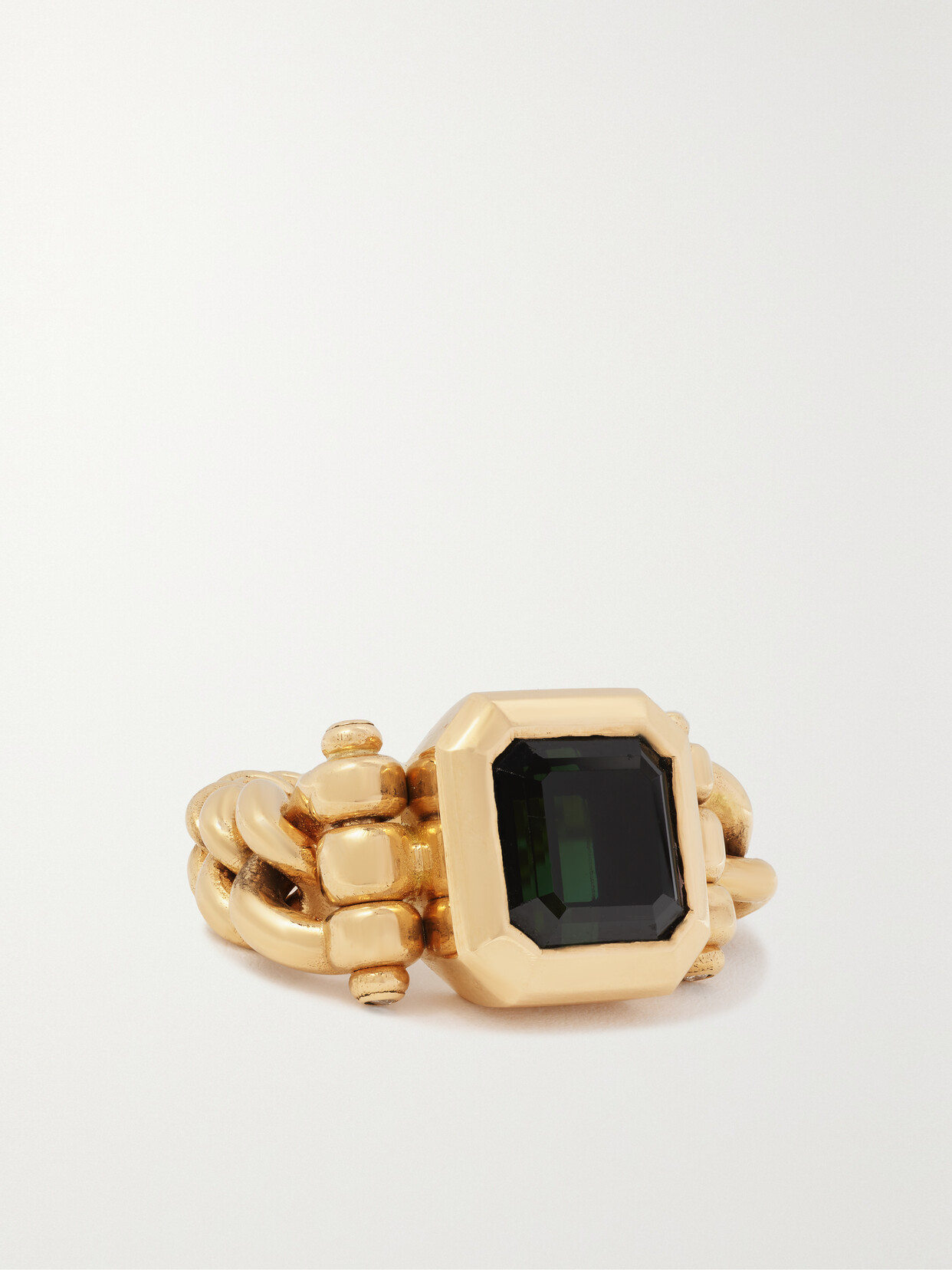 Maor Curb Chain 18-karat Gold Tourmaline Ring