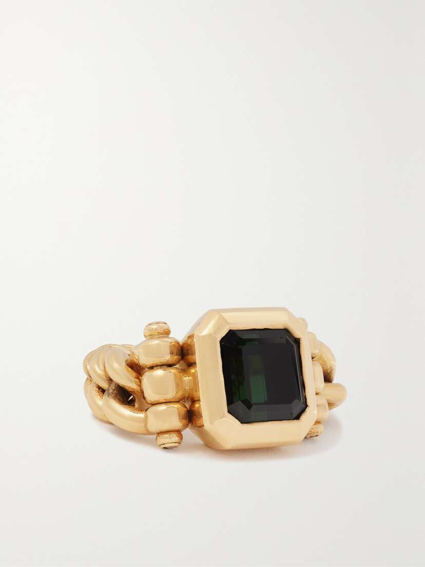 MAOR Curb Chain 18-karat Gold Tourmaline Ring