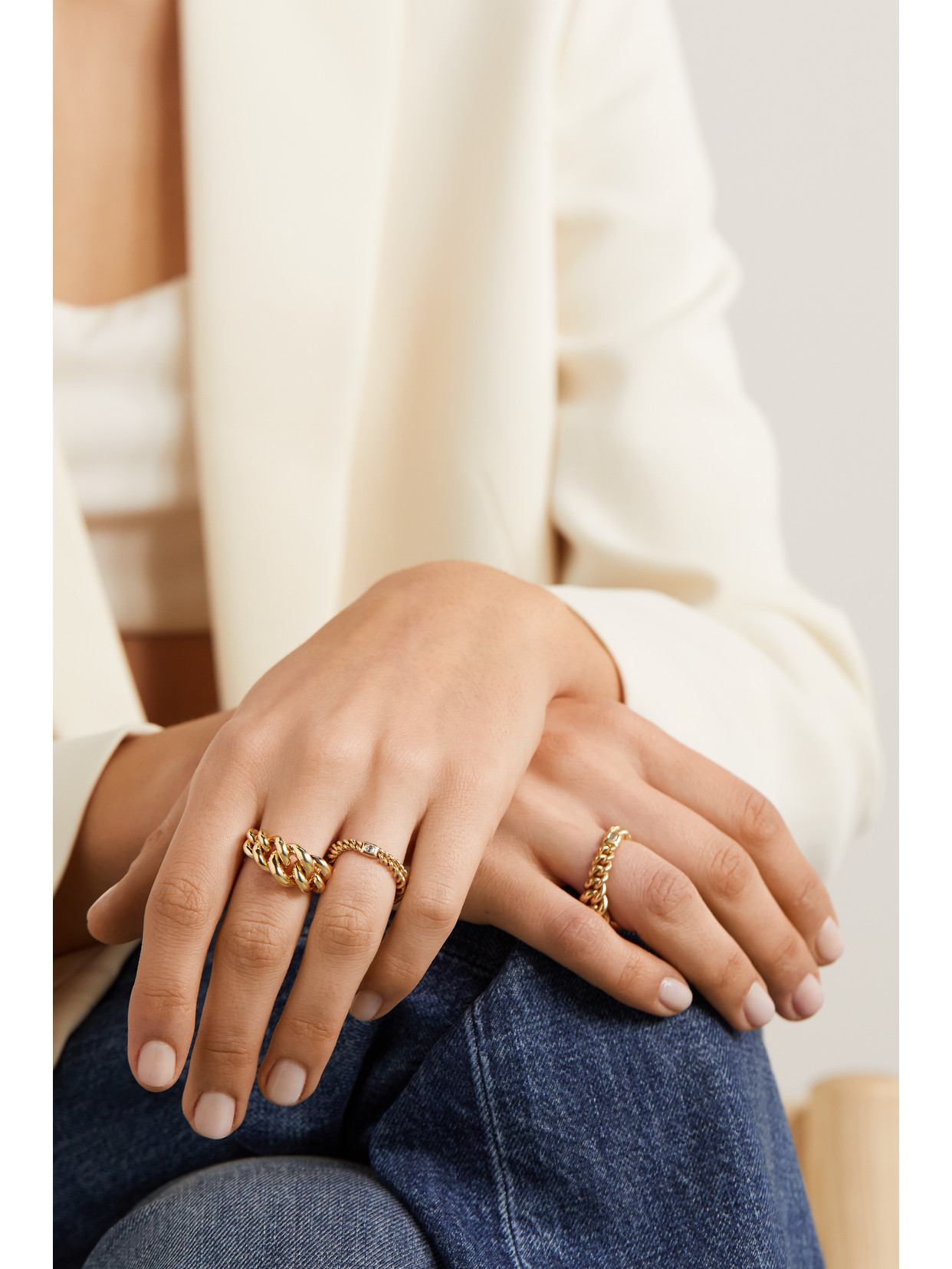 Maor Curb Chain 18-karat Gold Diamond Ring In Gold