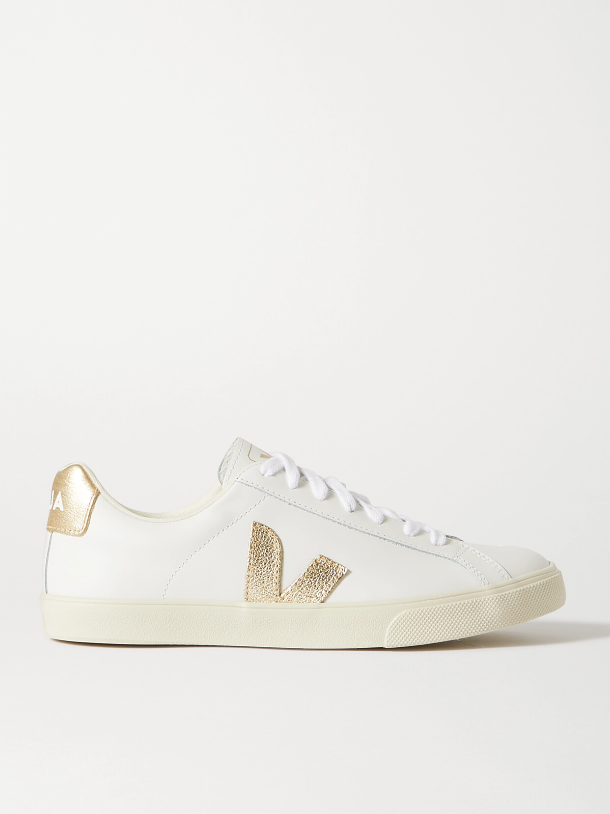 Shop Veja + Net Sustain Esplar Metallic-trimmed Leather Sneakers In White