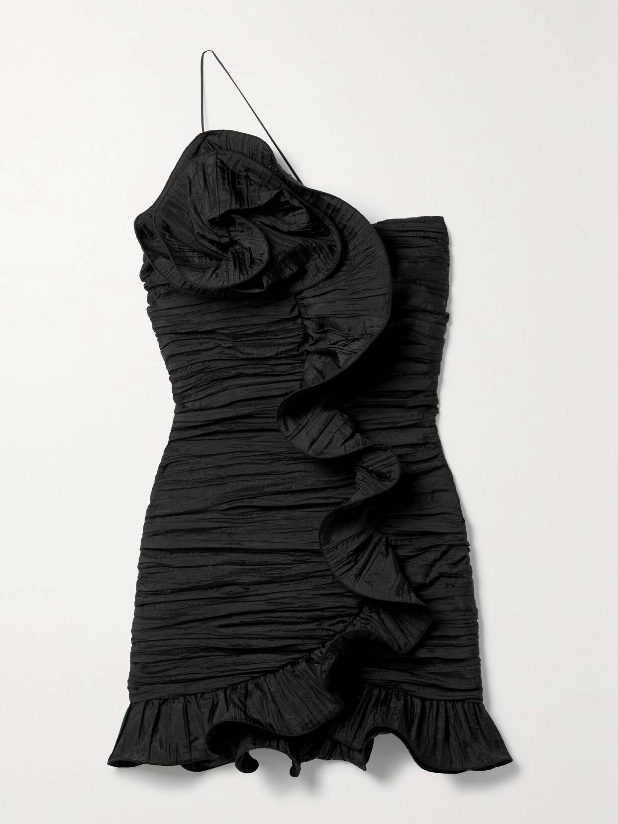 LoveShackFancy - Brenaya One-shoulder Ruffled Taffeta Mini Dress - Black