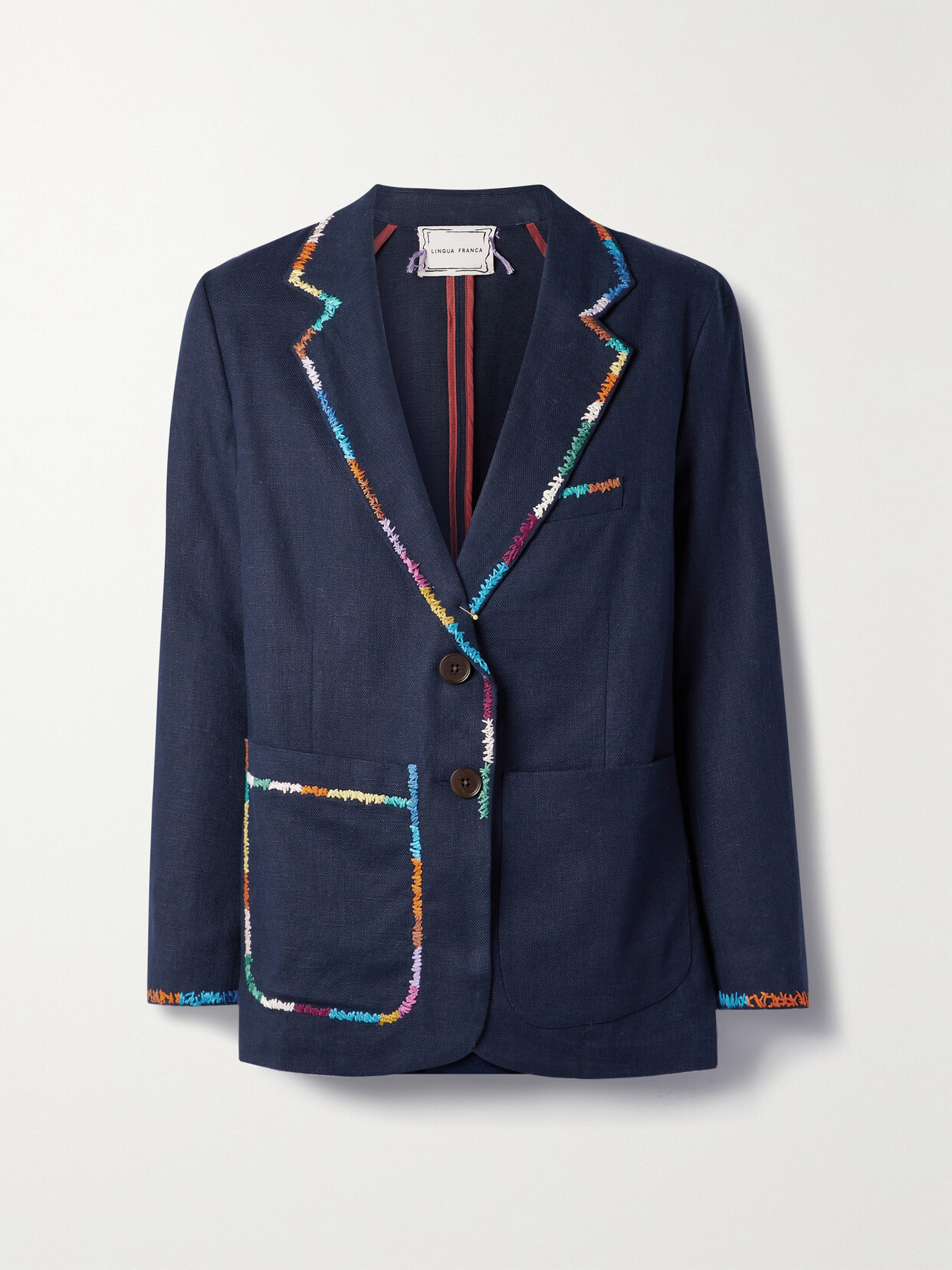 Lingua Franca - Yes Embroidered Ramie-twill Blazer - Blue