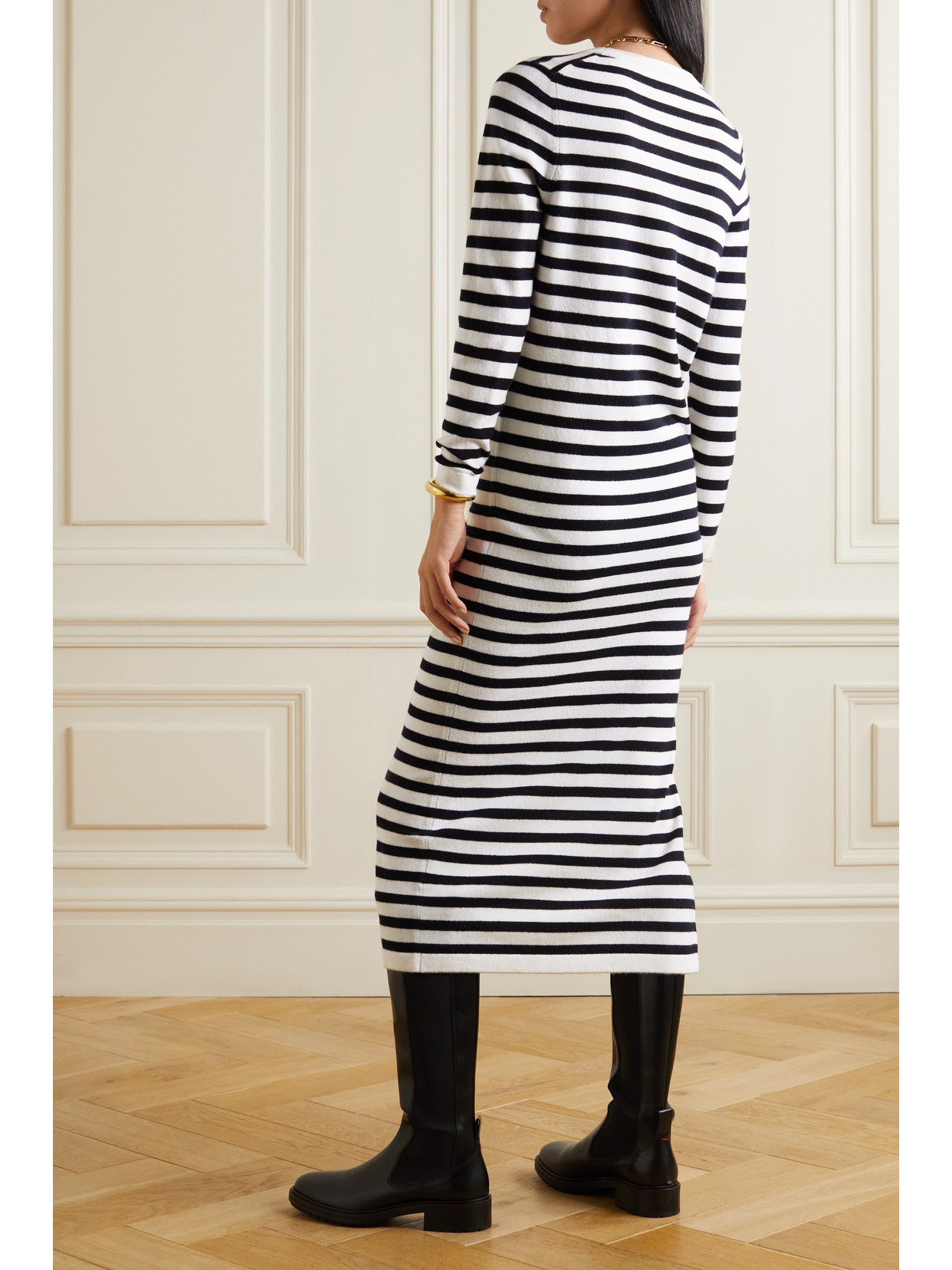Allude Striped Wool And Cashmere-blend Midi Dress In Blue