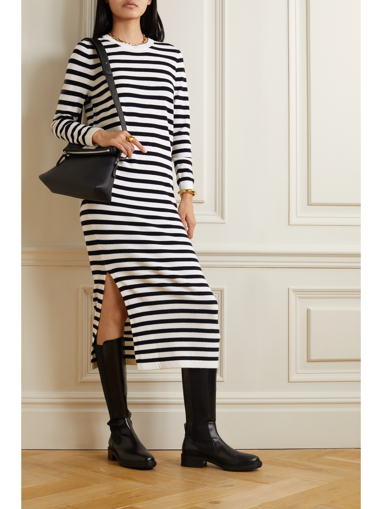 Allude Striped Wool And Cashmere-blend Midi Dress In Blue